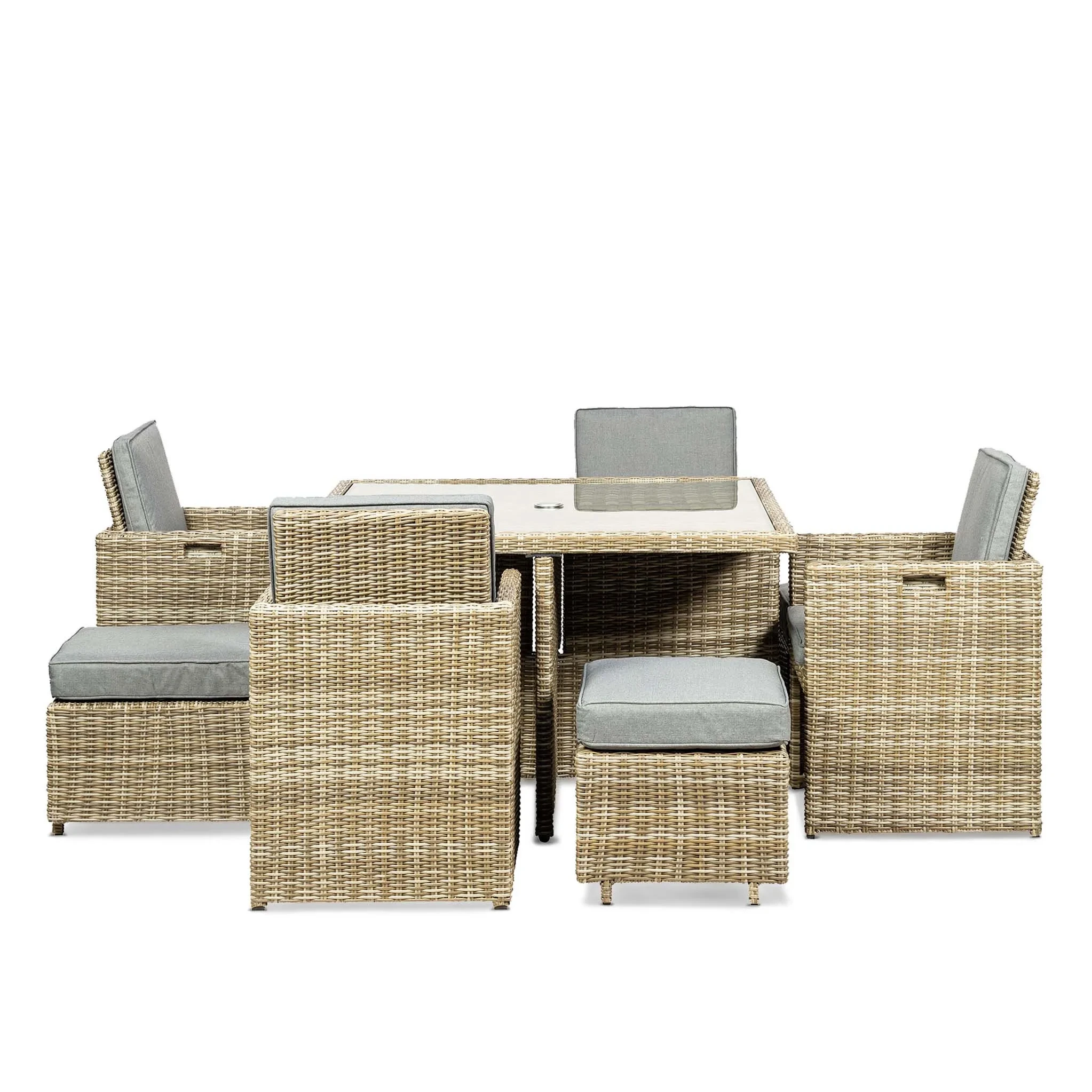 Patio Rattan Furniture Yard Wicker Bistro Set Chairs With Table Restaurant Outdoor 8 Seat Garden Rattan Square Dining Set 1