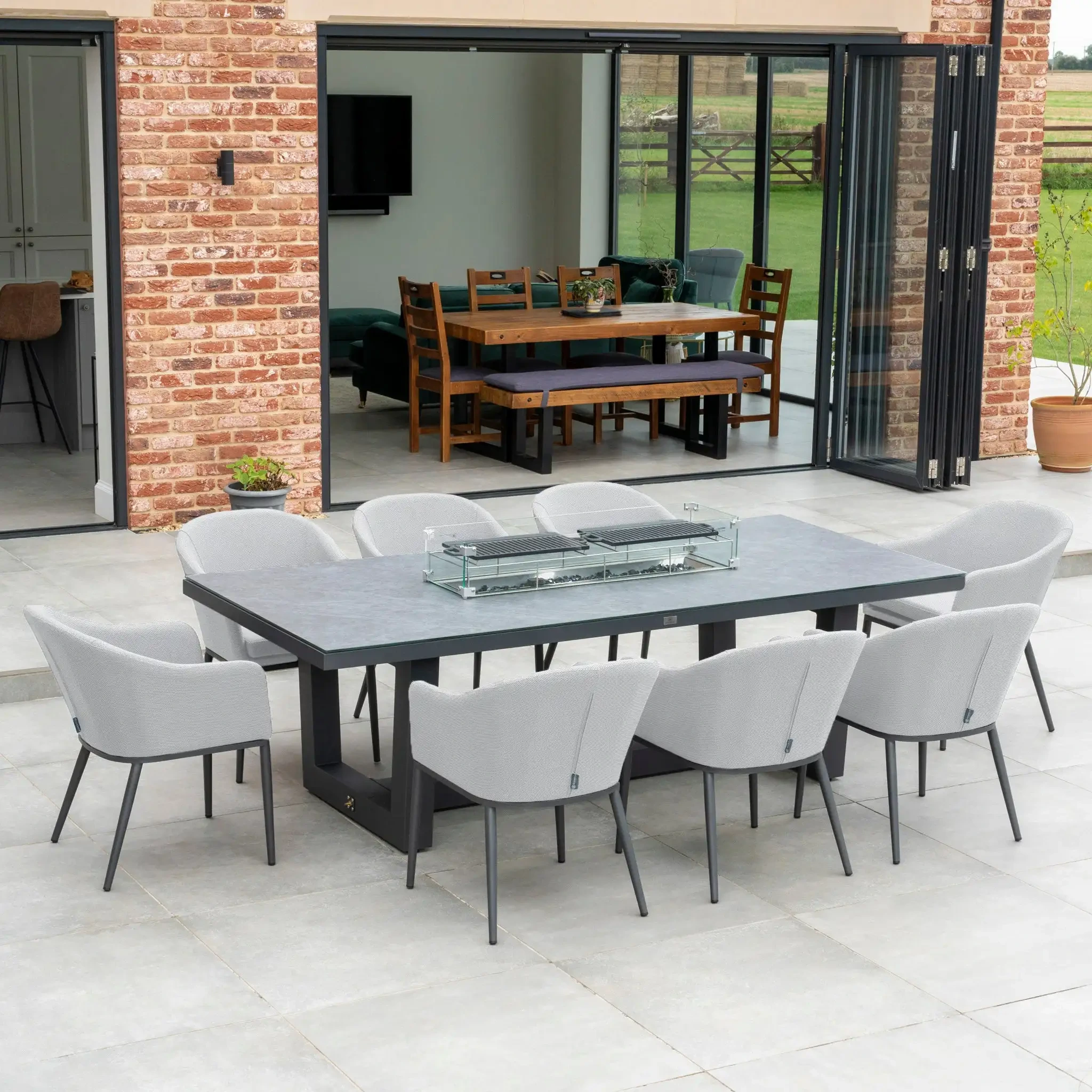 Mobilier d'extérieur, chaises de jardin avec Table d'hôtel, ensembles de salle à manger en tissu imperméable à 8 places, Table de foyer en céramique pour Patio gris 1