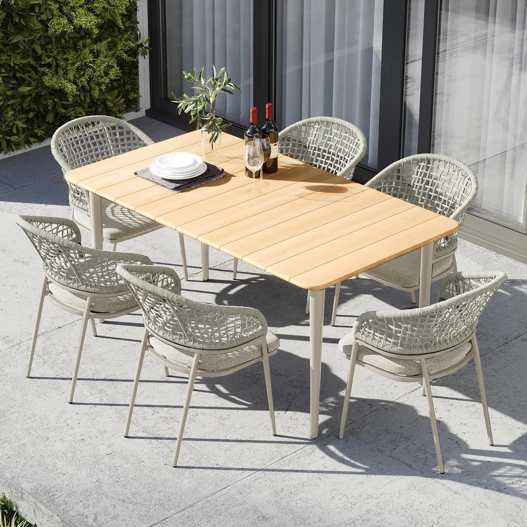 Morden – ensemble de salle à manger d'extérieur, meubles de jardin, Table de Patio avec plateau en céramique et chaises tissées en corde hydrophobe 1