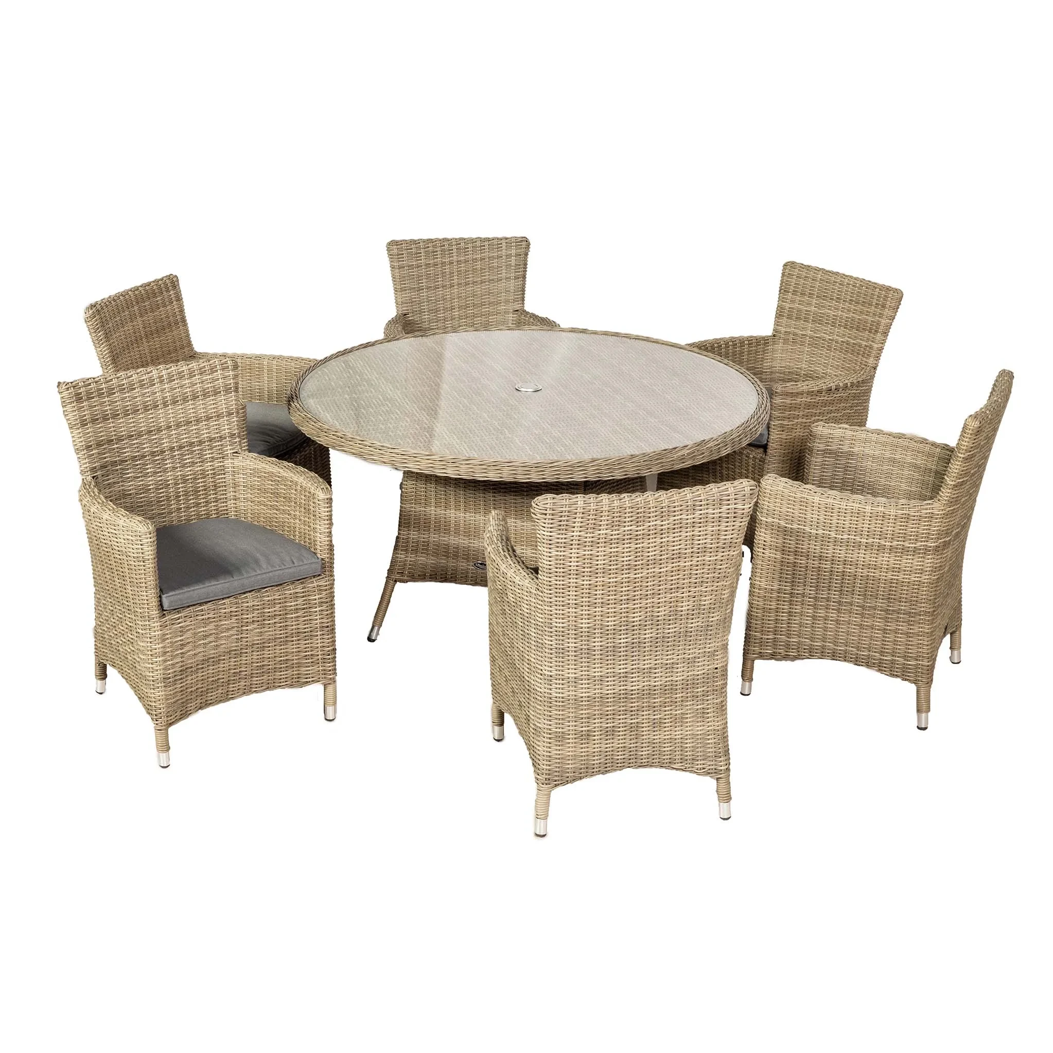 Ensemble de chaises de bistro en osier de meubles de rotin de Patio avec la Table Restaurant extérieur ensemble de salle à manger rond en rotin de jardin de 6 places 1