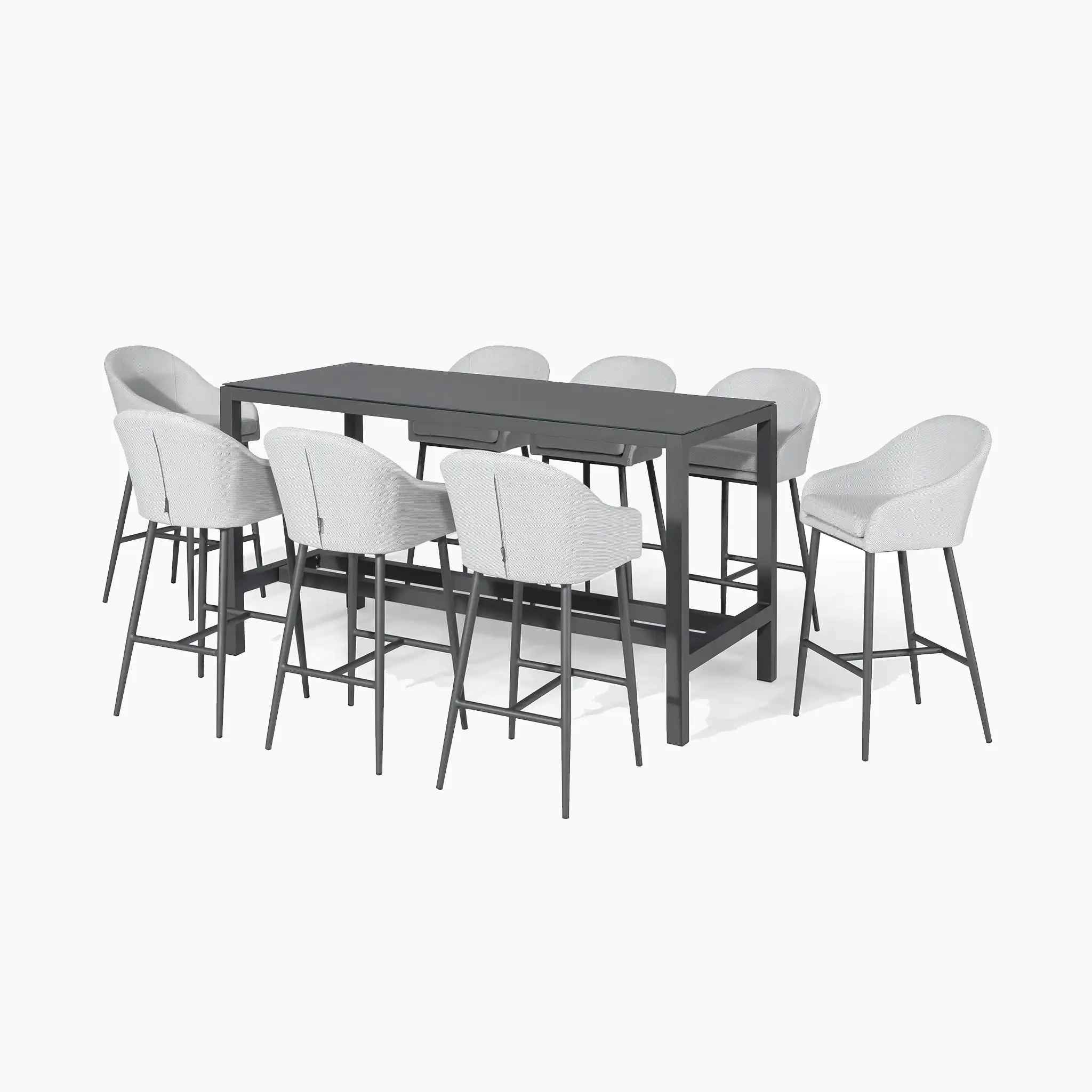 Outdoor Furniture Metal Fabric Dining Set 6 Separate Highly Comfortable Bar Stools Aluminium Dining Set With Fire Pit 1