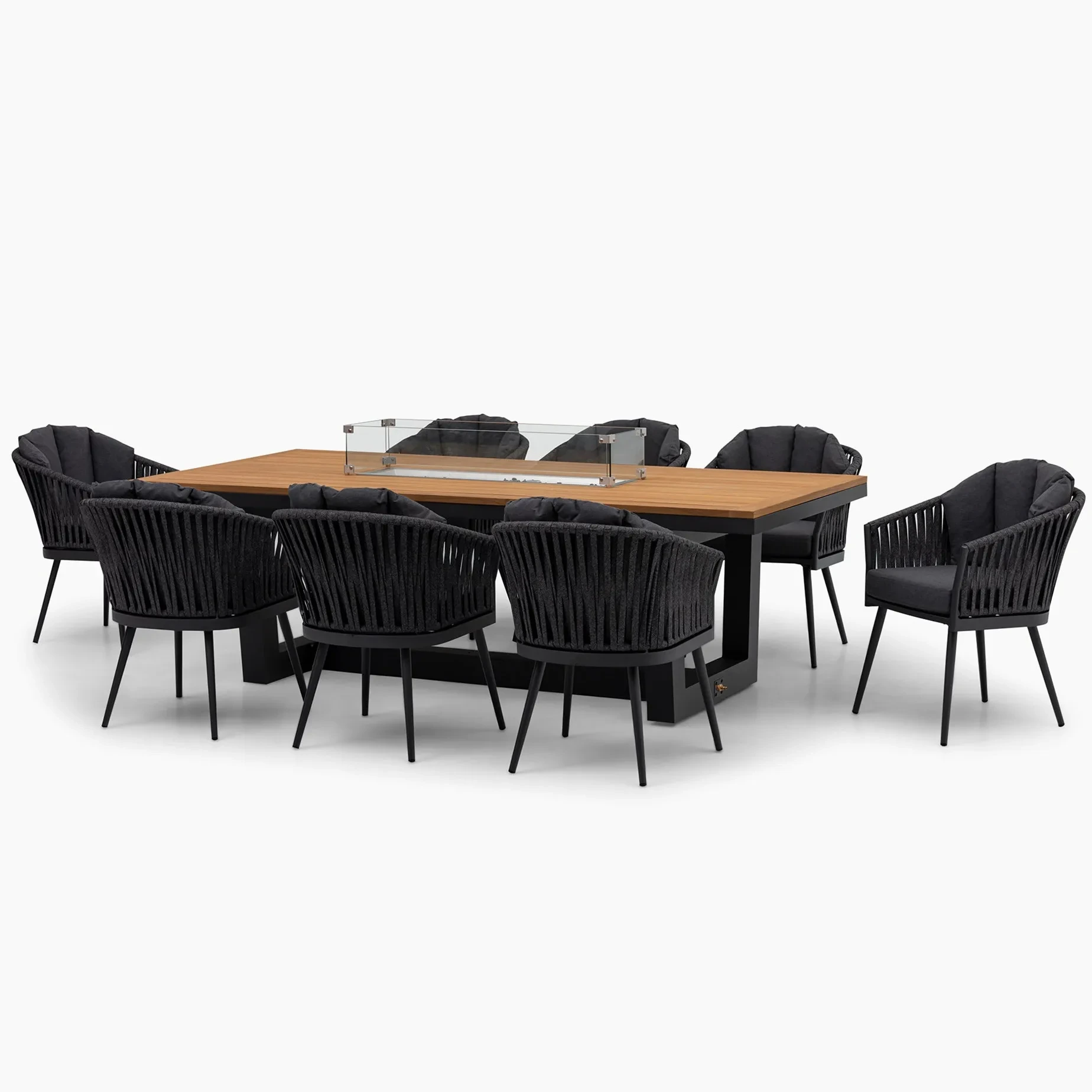 Ensemble de Tables et de chaises de Patio, meubles de Restaurant, corde tissée, Table de foyer de jardin avec ensembles de salle à manger d'extérieur en bois de teck 1