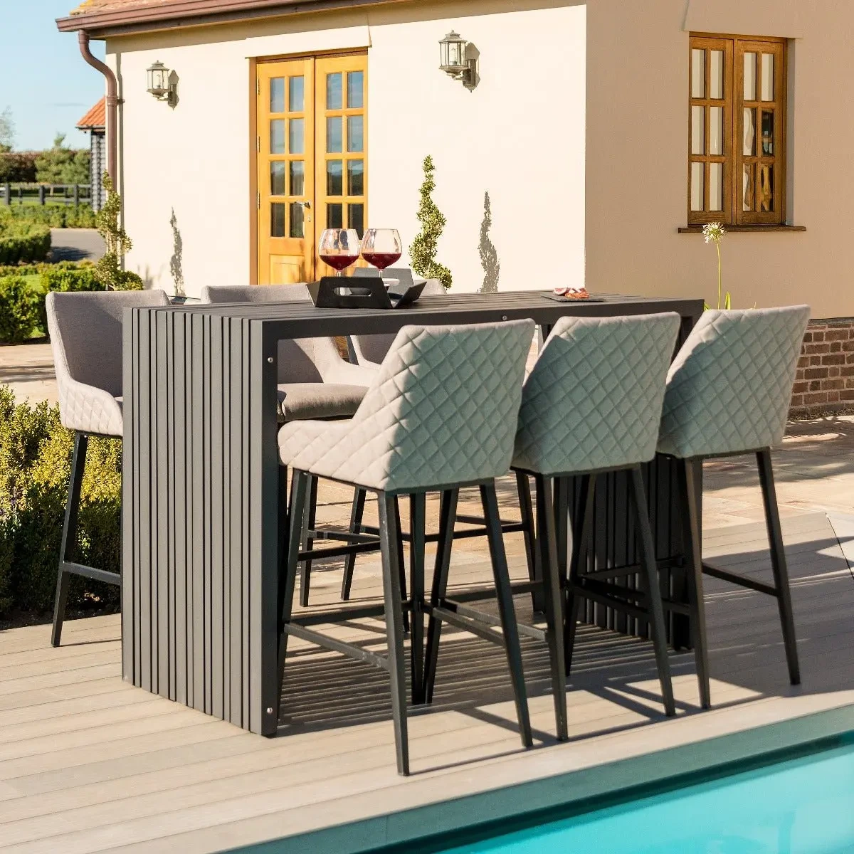 Meubles de patio 6 tabourets de bar séparés très confortables, ensemble de salle à manger d'extérieur en aluminium, table de jardin en tissu métallique & ensemble de chaises 1