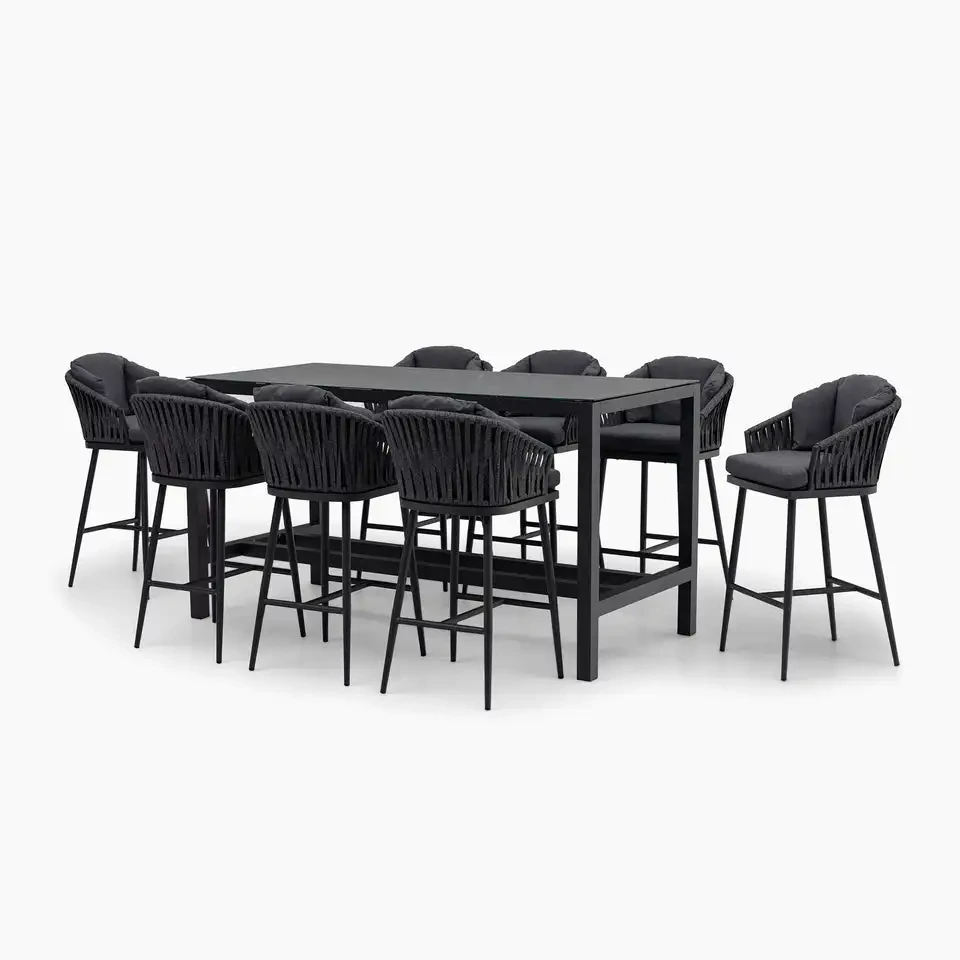 Table et chaises de bar de patio, meubles tissés en corde, tables de jardin, ensembles de salle à manger d'extérieur 1