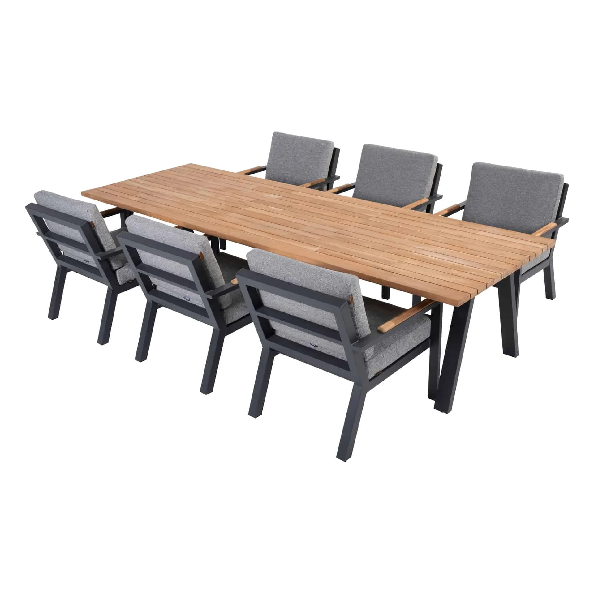 Ensemble de salle à manger en aluminium pour hôtel, chaises d'extérieur en corde, meubles de Patio, Table et chaises en métal, Table à manger de luxe en bois de teck pour jardin 1