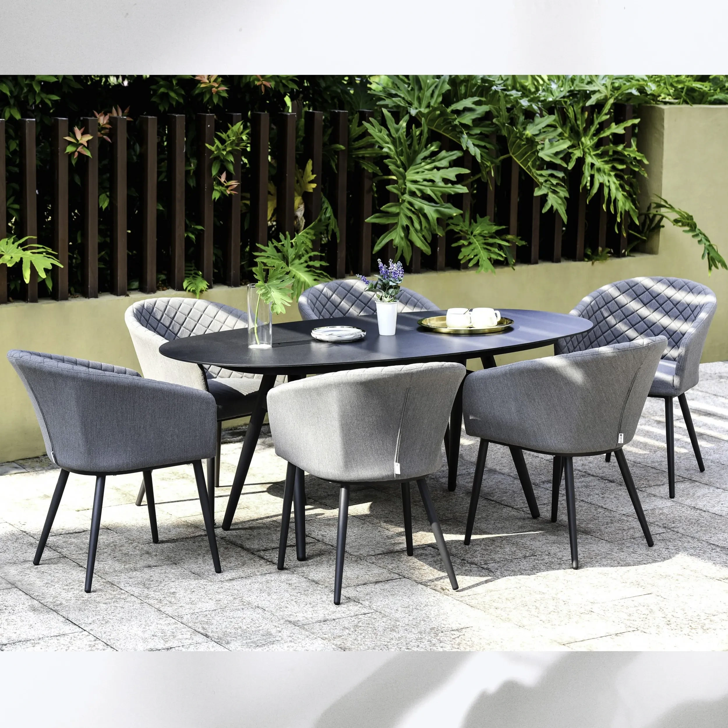 Meubles de jardin en métal, Patio, 8 sièges, ensemble de salle à manger rectangulaire, Tables et chaises d'extérieur en aluminium pour hôtel 1