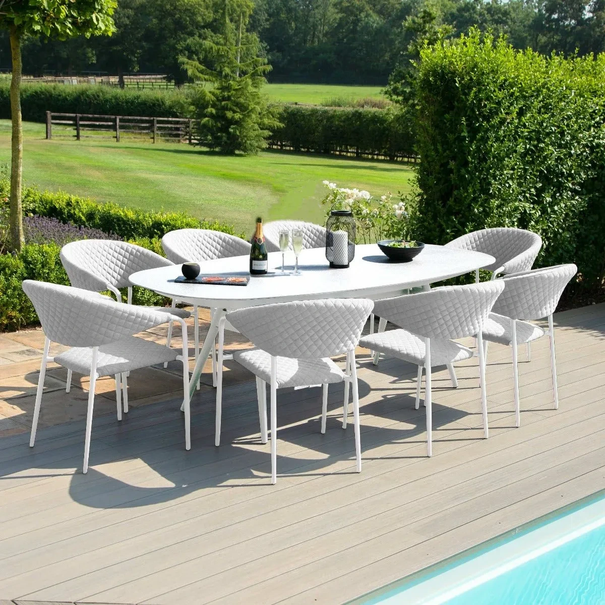 Meubles de jardin en métal Patio 6-8 sièges ensemble de salle à manger rectangulaire Tables et chaises d'extérieur en aluminium 1