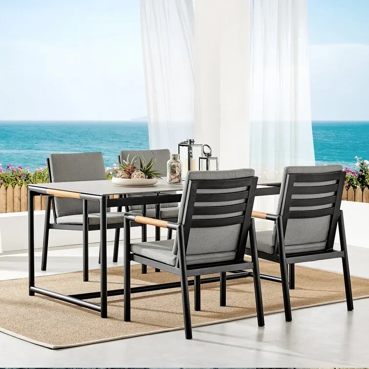 Ensembles de meubles de Patio luxueux en métal, 5 pièces, meubles de luxe écologiques, ensemble de salle à manger d'extérieur, Table et chaise de jardin en aluminium 1