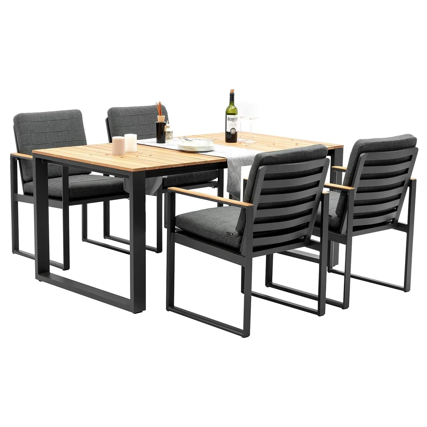 Ensemble de salle à manger d'extérieur en métal étanche, 5 pièces, Table et chaises de Patio en aluminium et accoudoir exquis 1