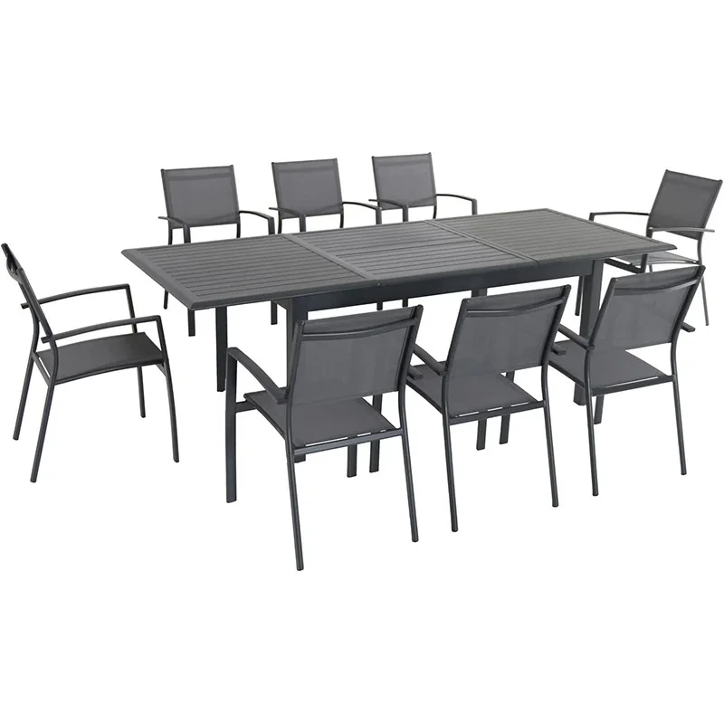 Ensemble de salle à manger moderne en métal étanche, 9 pièces, cadre en aluminium, Tables et chaises d'extérieur, Table à manger évolutive de jardin 1