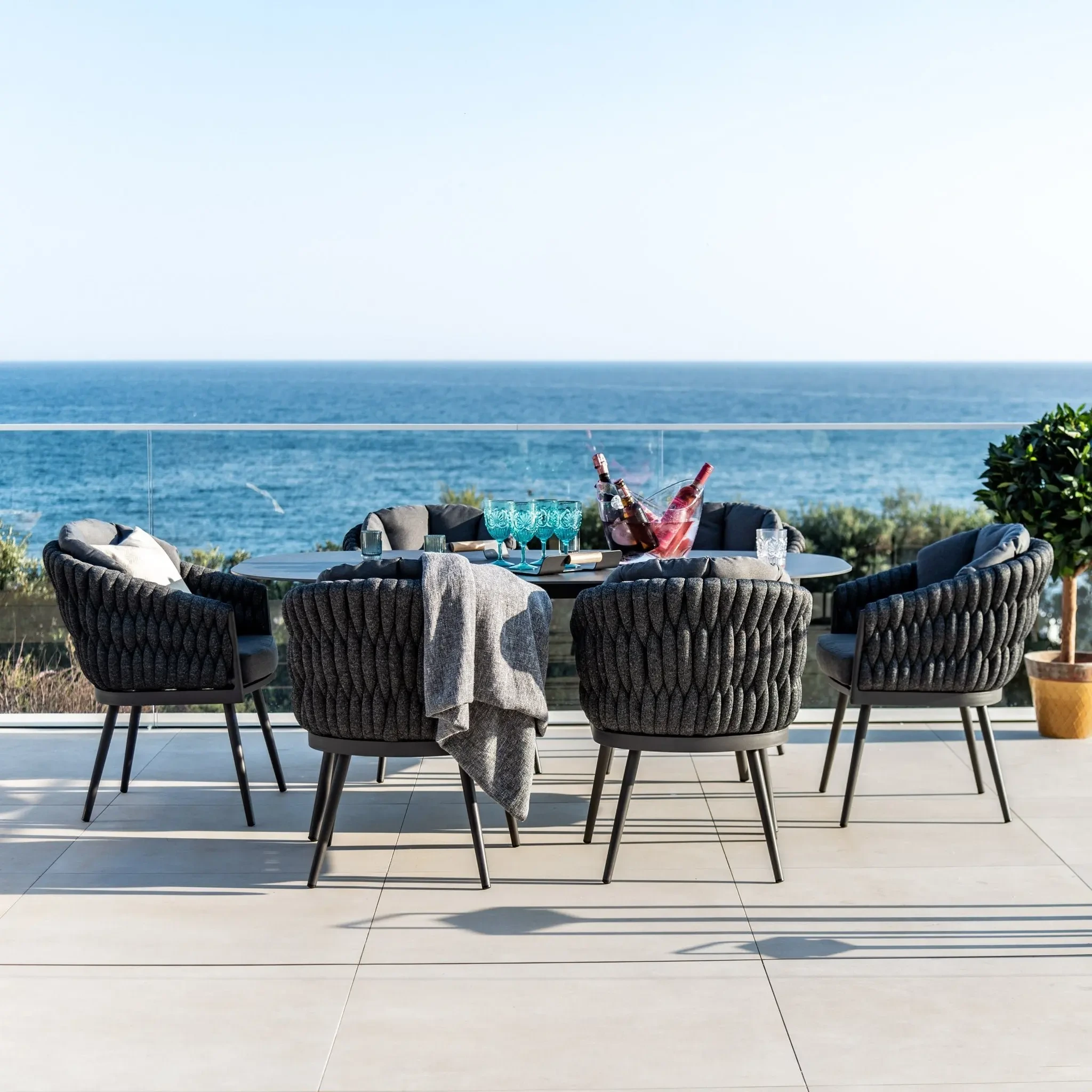 Ensemble de Tables et de chaises d'extérieur, meubles de Patio en corde, ensembles d'extérieur pour 6 à 8 personnes, ensembles de salle à manger tissés en corde de jardin1 1