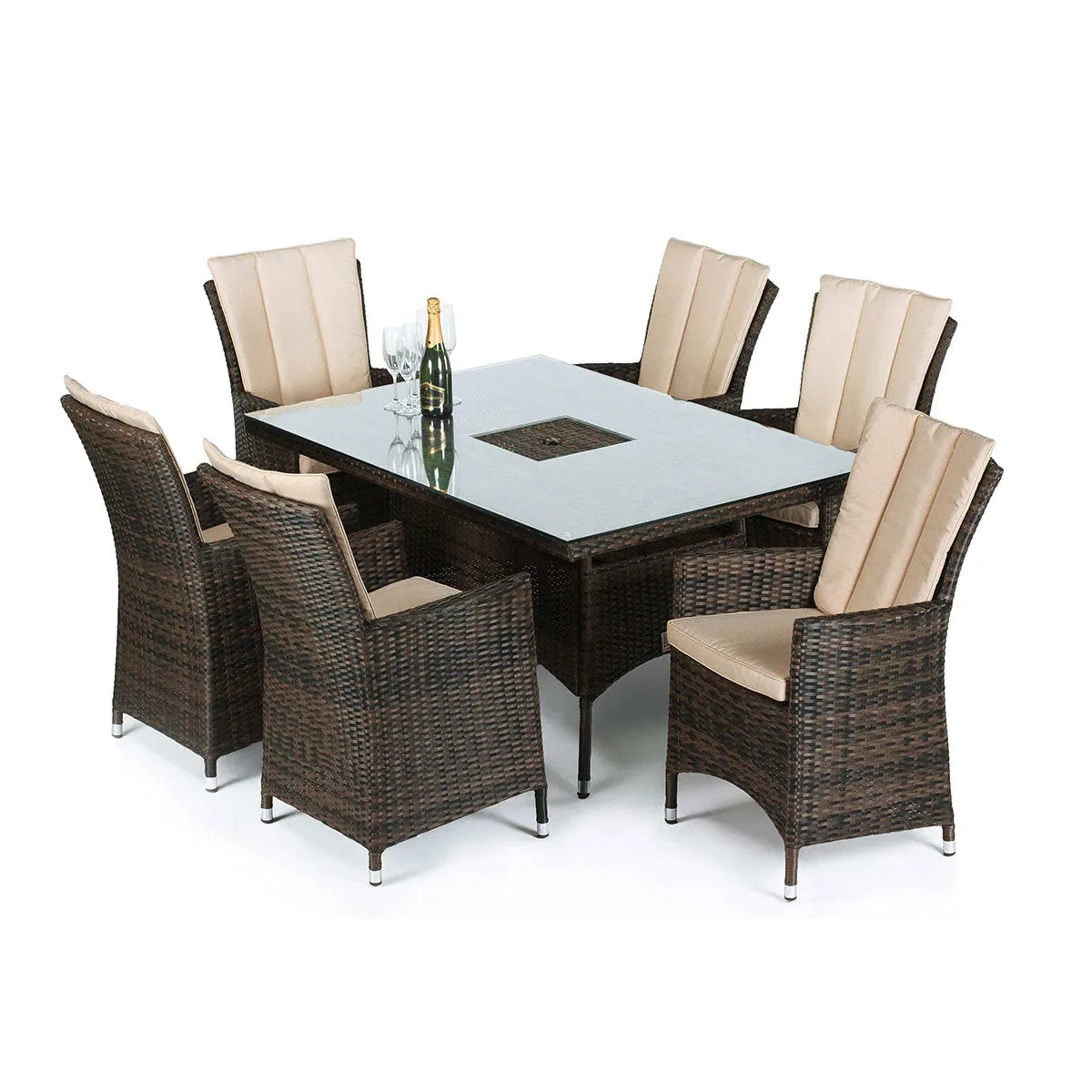 Ensemble Table et chaise de jardin en rotin et aluminium, meubles de Patio en osier, ensemble de salle à manger d'extérieur, 7 pièces 1