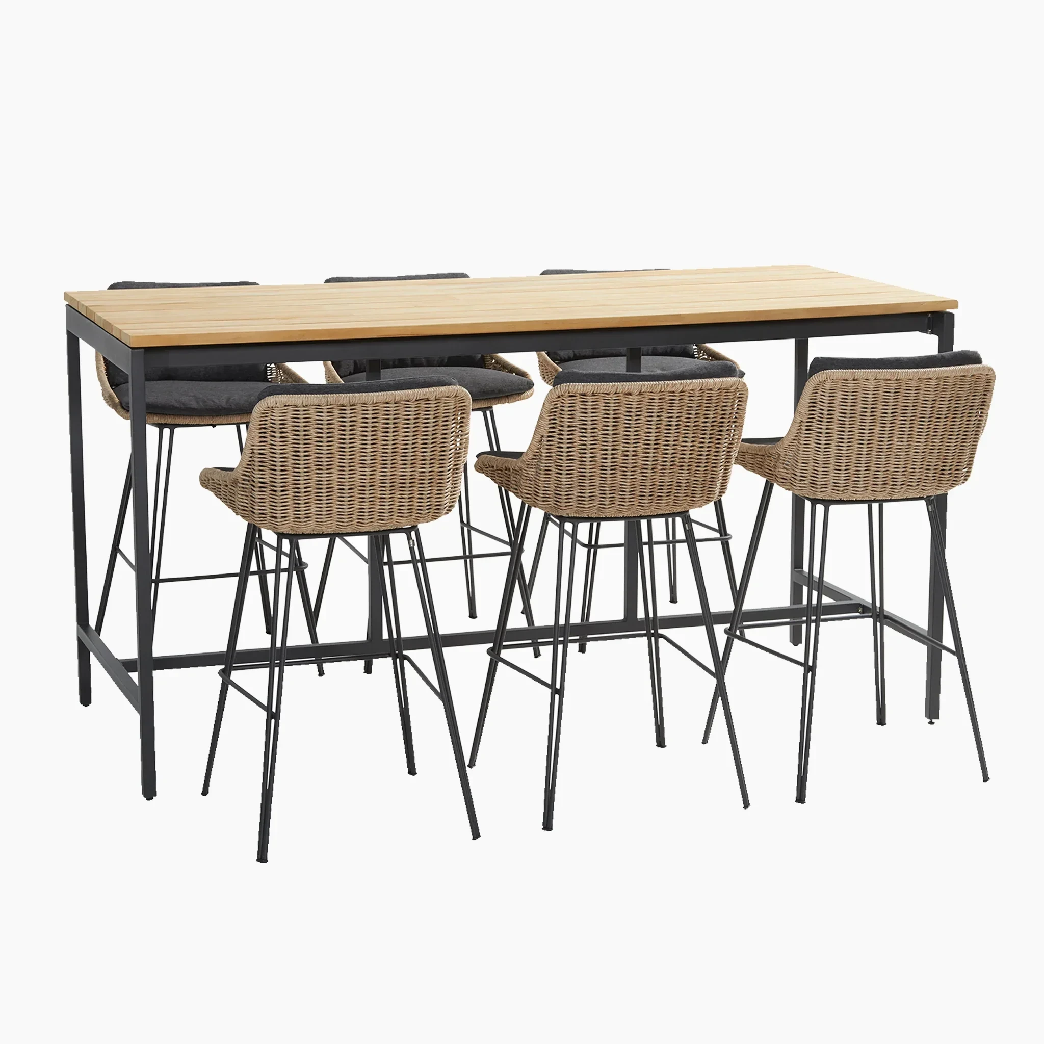 Mobilier d'extérieur en métal imperméable, Table et chaises en bois de teck pour 6 personnes, ensemble de salle à manger de jardin en aluminium, ensembles de salle à manger de Bar de Patio 1
