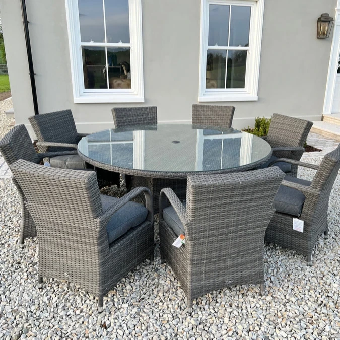 Ensemble de salle à manger de jardin, 9 pièces, meubles de patio en rotin, tables de démontage &, chaises en rotin, ensembles de salle à manger d'extérieur en osier avec coussin de 8 cm 1