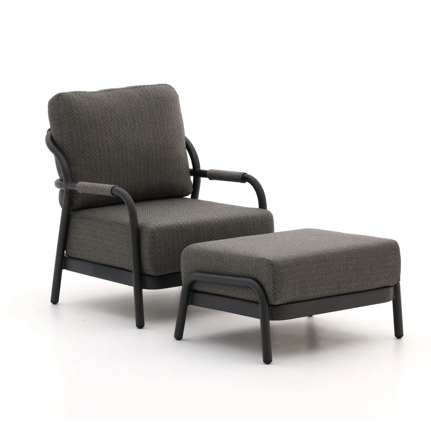 Chaise de jardin en corde, mobilier d'extérieur, avec pouf, imperméable, luxe, hôtel, salon, Patio, canapé simple noir 1