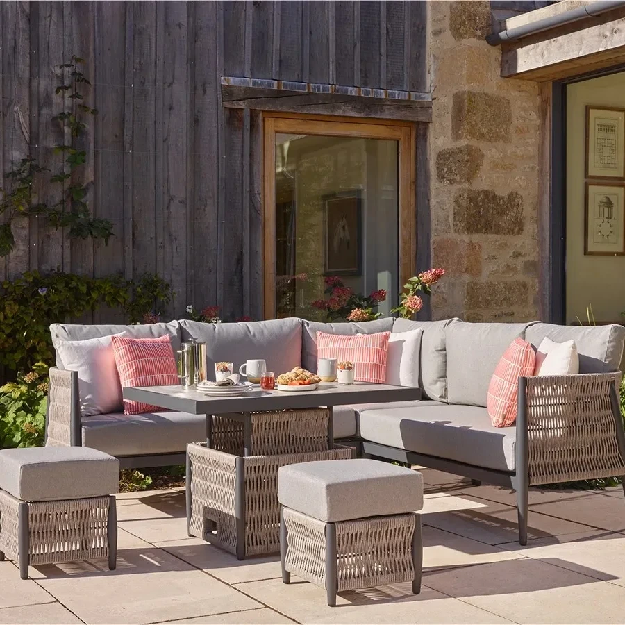 Mobilier d'extérieur de luxe imperméable moderne, corde, canapé de Patio 4 places, meubles de jardin, ensembles de Conversation avec Table basse 1