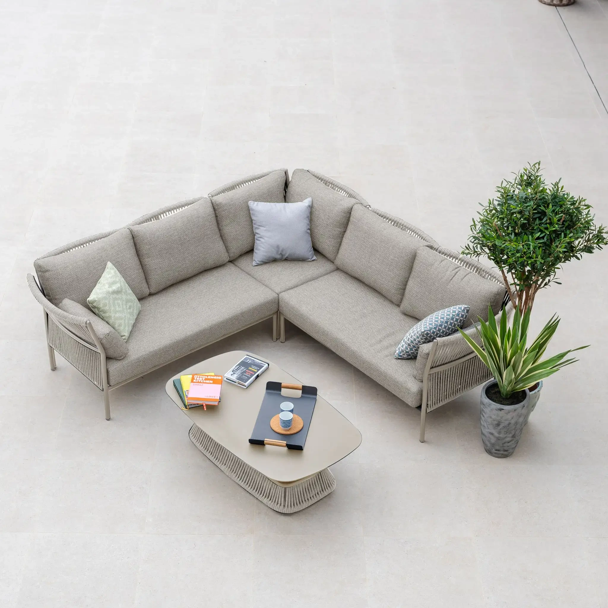 Modern Outdoor Furniture Waterproof L-shape Love Seat Aluminium Patio Rope Lounge Latest Garden Corner Sofa 1