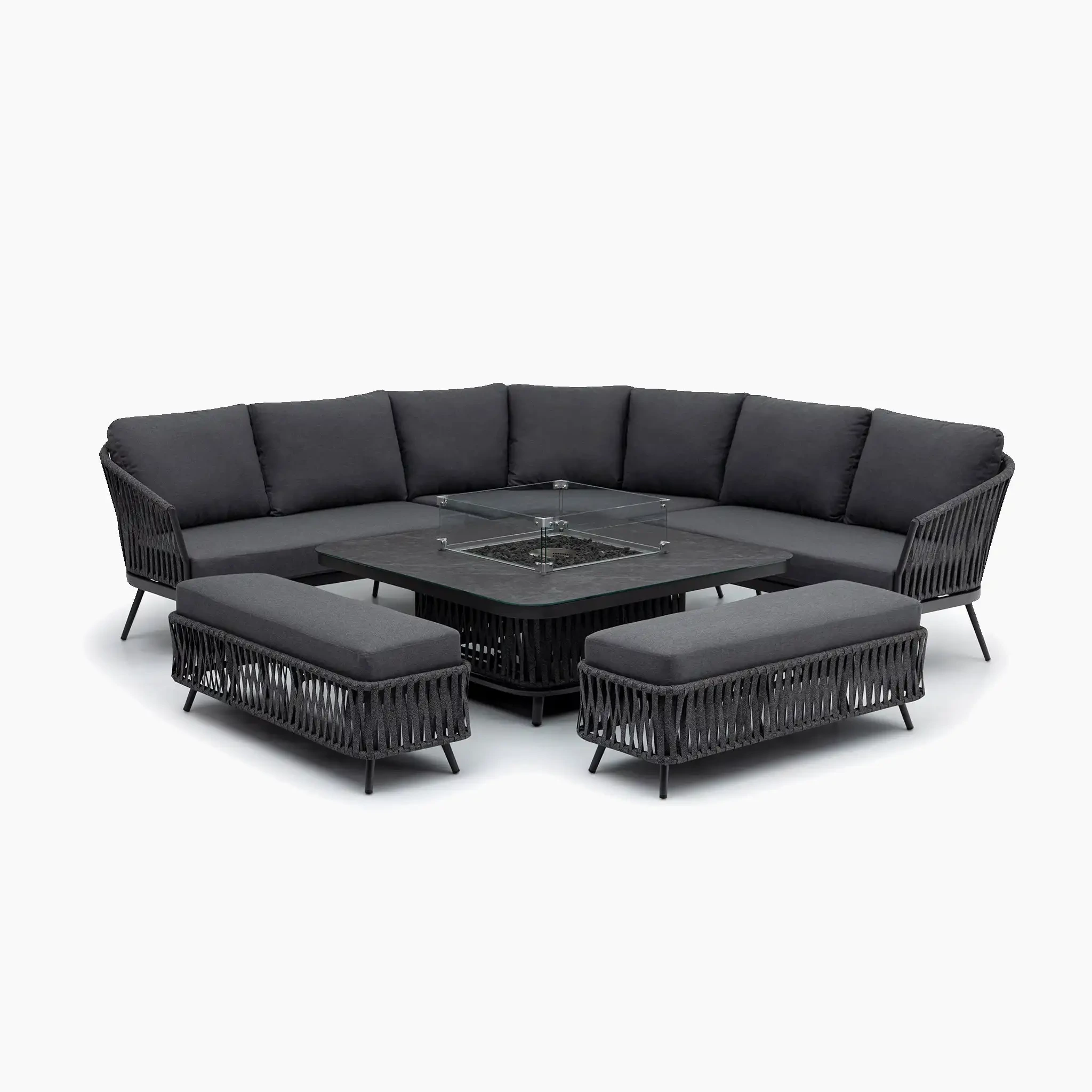 Outdoor Furniture L Shape Rope Sofa Sets Garden Conversation Sets With Rising Table Courtyard Lounge Sofa 1