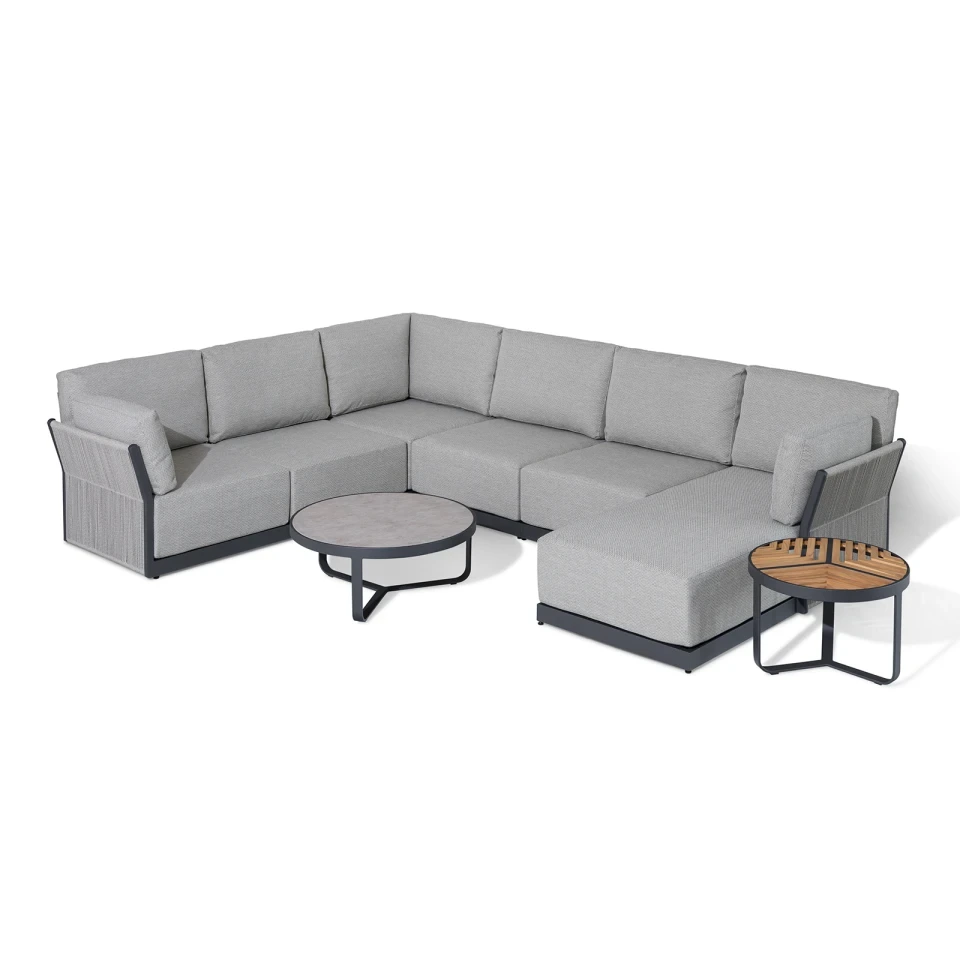 Mobilier d'extérieur corde coin canapé ensembles arrière-cour canapé Patio en forme de U places jardin salon canapé avec Table d'extrémité 1