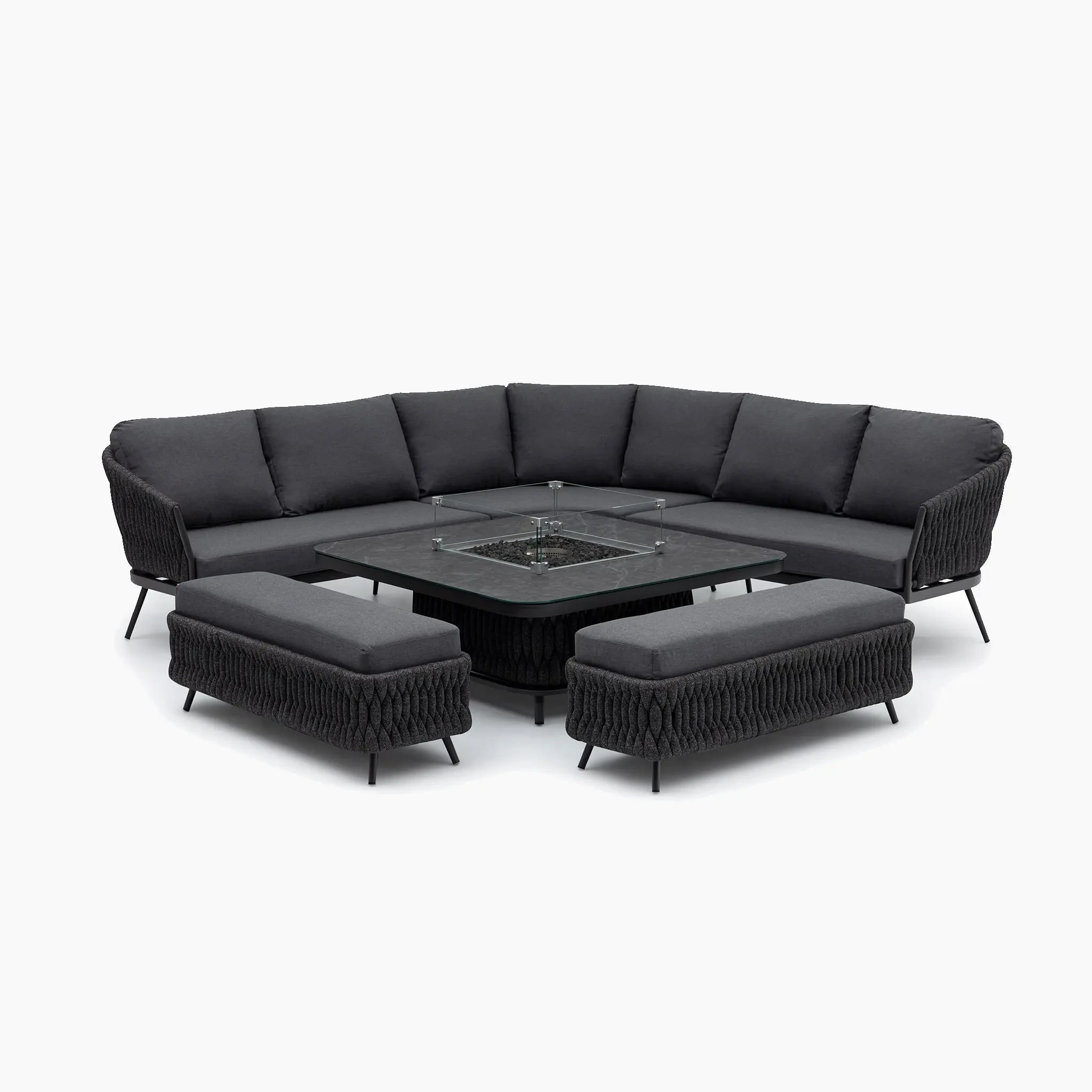 Mobilier d'extérieur de Style luxueux, 4 pièces, ensemble de canapé d'angle de jardin en corde, ensembles de Conversation de Patio, Table montante avec foyer 1