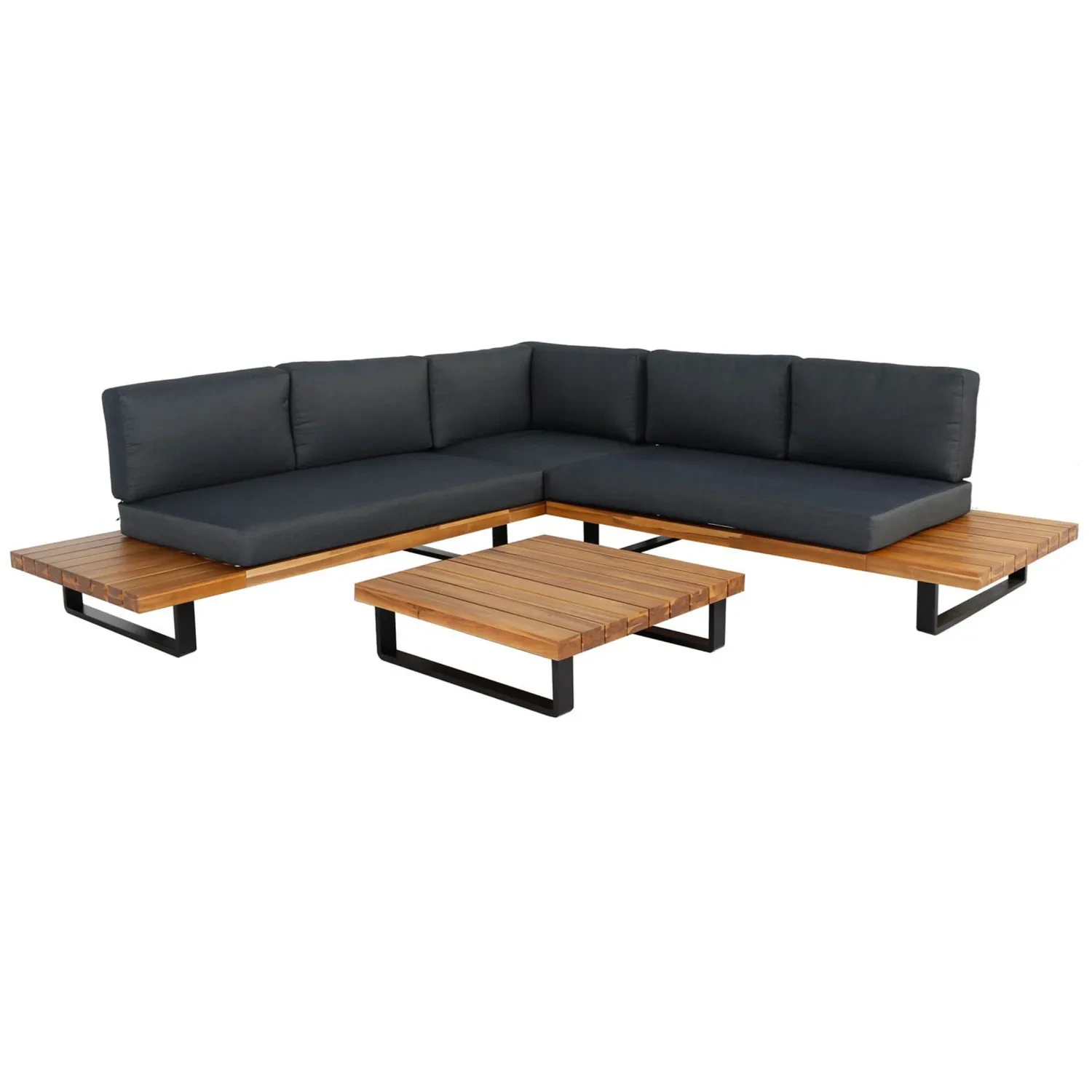 Salon de Patio sectionnel en métal de forme de L de meubles extérieurs en aluminium imperméables avec des ensembles de canapé d'alun de jardin en bois d'acacia 1