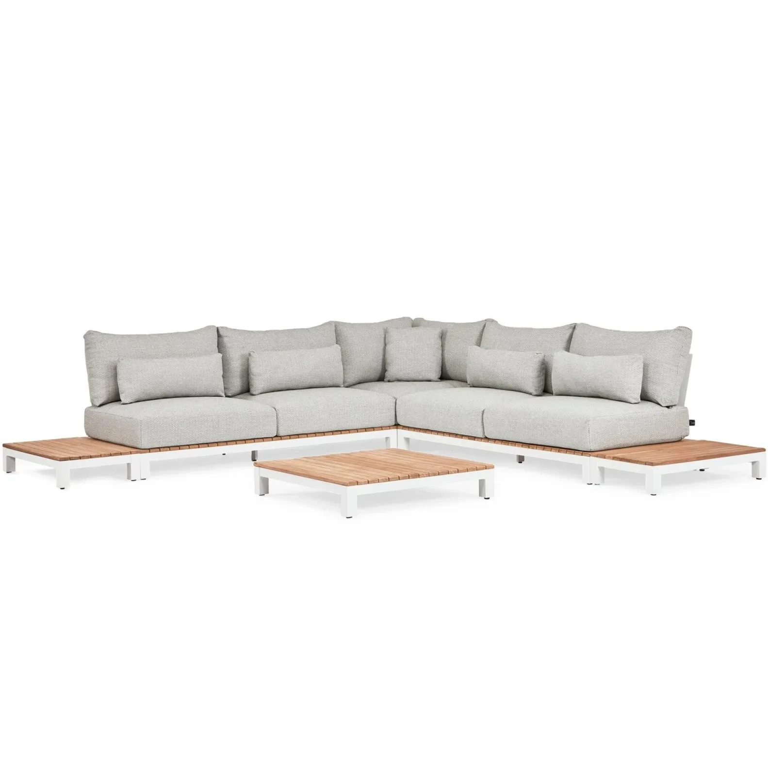 Metal Waterproof Patio Teak Sofa Set Outdoor Furniture U-shape Lounge Sets Backyard Aluminium Wooden Garden Sofa 1
