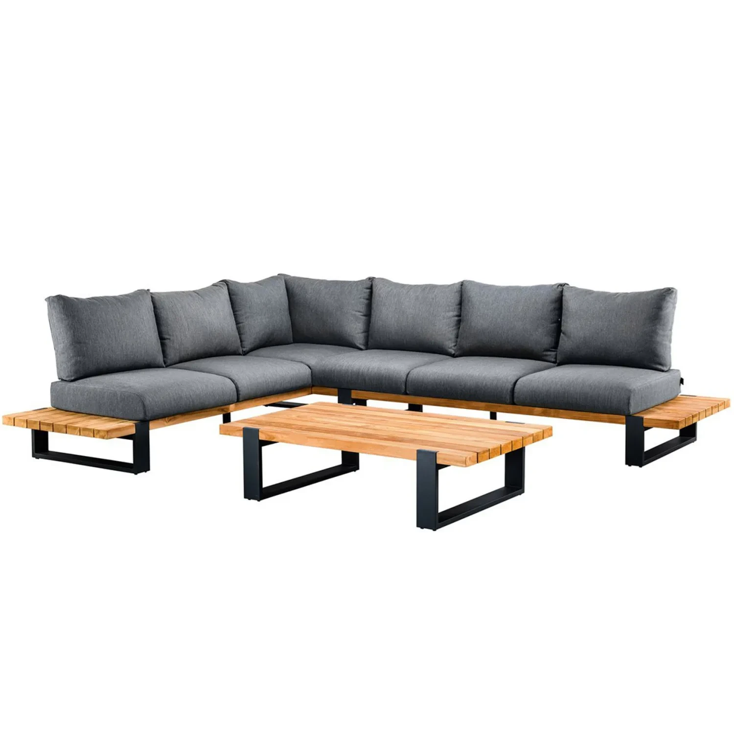 Mobilier d'extérieur imperméable moderne, ensemble de canapé de luxe en aluminium, meubles de Patio, jardin en métal, canapé en bois de teck 1