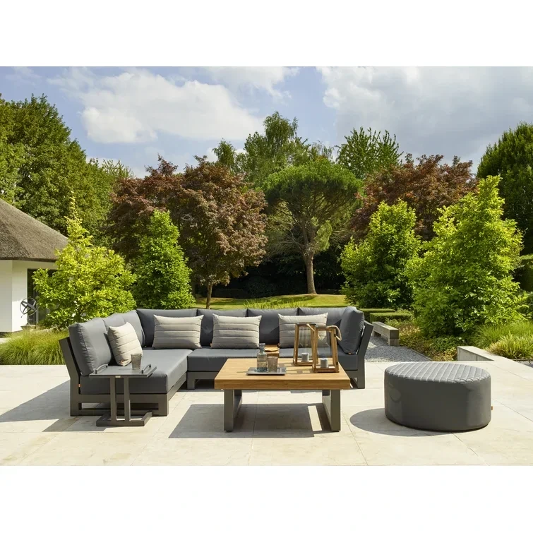 Ensemble de canapé d'angle de jardin en teck, imperméable, nouveau meuble de luxe de luxe pour Conversation ouverte, salon d'extérieur en teck, ensemble de canapé d'angle de jardin en alun 1
