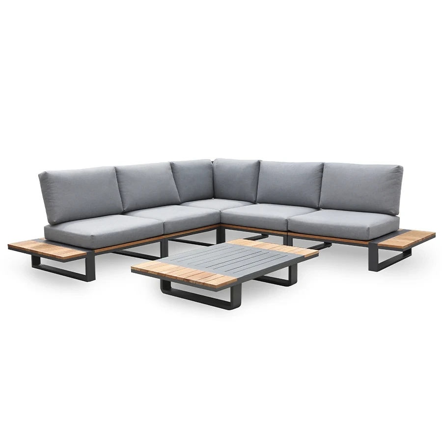 Groupe de sièges de salon extérieur en teck de meubles de Patio en bois de teck luxueux imperméables avec coussins ensembles de canapés sectionnels de jardin 1