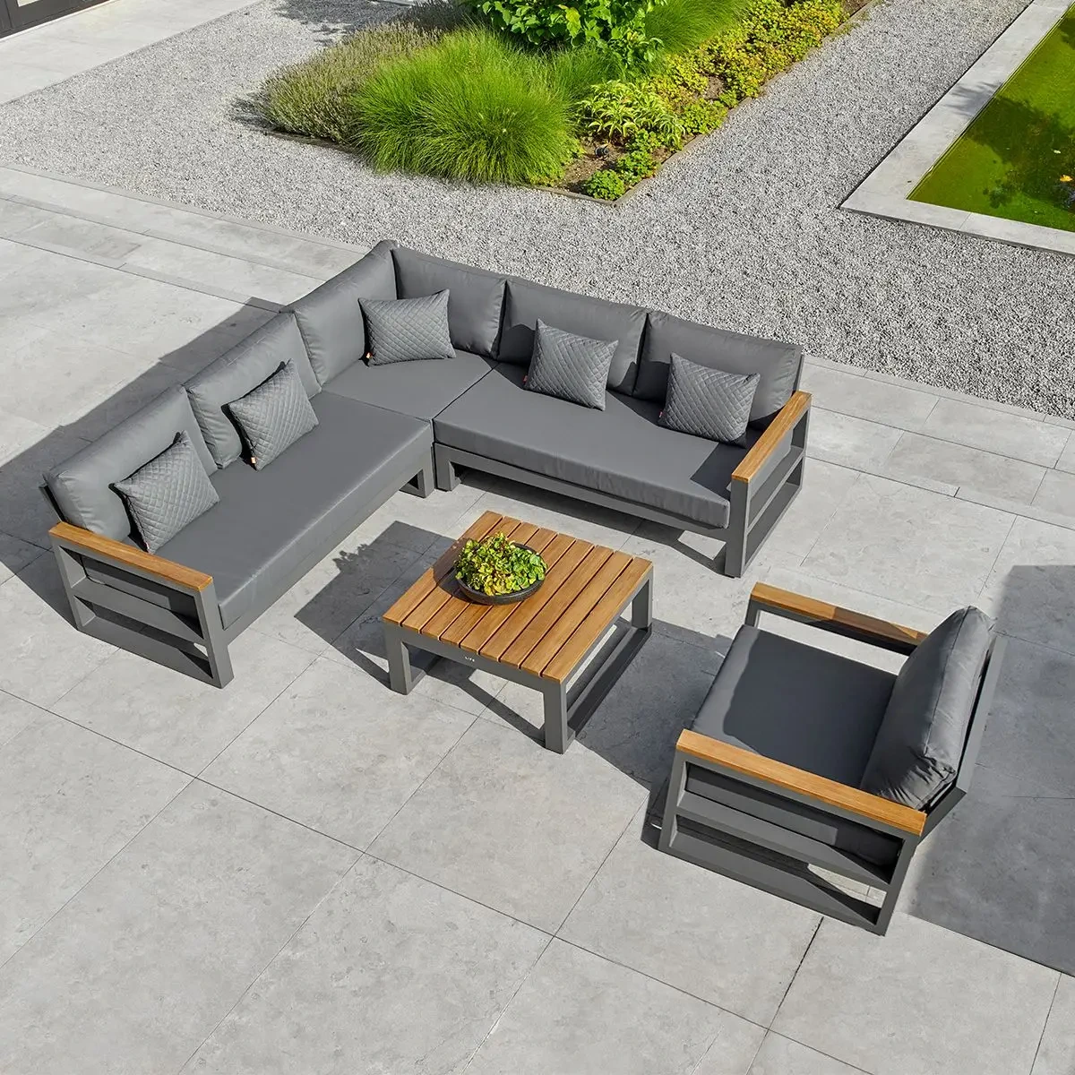 Sièges d'extérieur sectionnels, mobilier d'extérieur, canapé de salon, ensemble de salon d'angle 6 places avec fauteuil, ensemble de canapé de jardin étanche 1