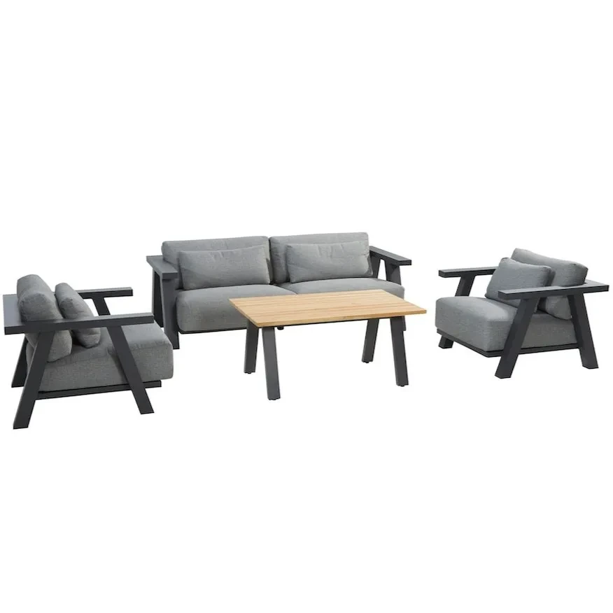 Mobilier de jardin en métal imperméable, Patio luxueux en aluminium en forme de L, salon moderne, canapé d'angle de cour, ensemble de canapé d'extérieur 1