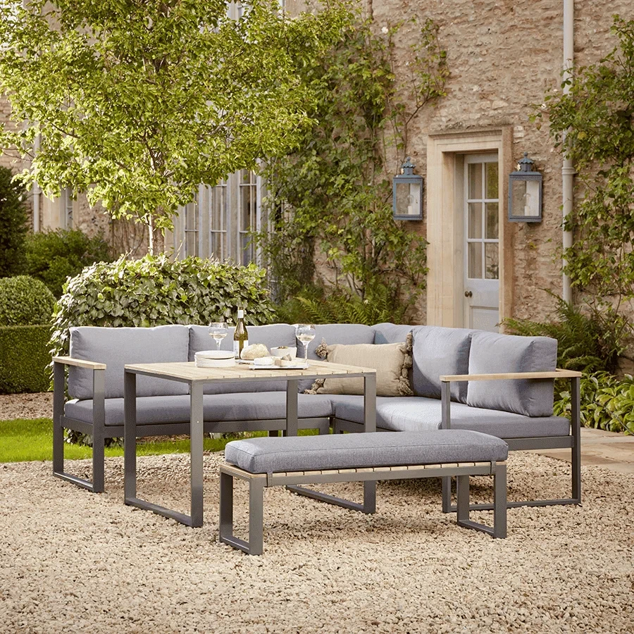 Ensemble de salle à manger en forme de L, mobilier d'extérieur, ensemble de Patio en aluminium, avec Table à manger, canapé d'angle sectionnel de jardin, ensemble de salle à manger d'arrière-cour 1