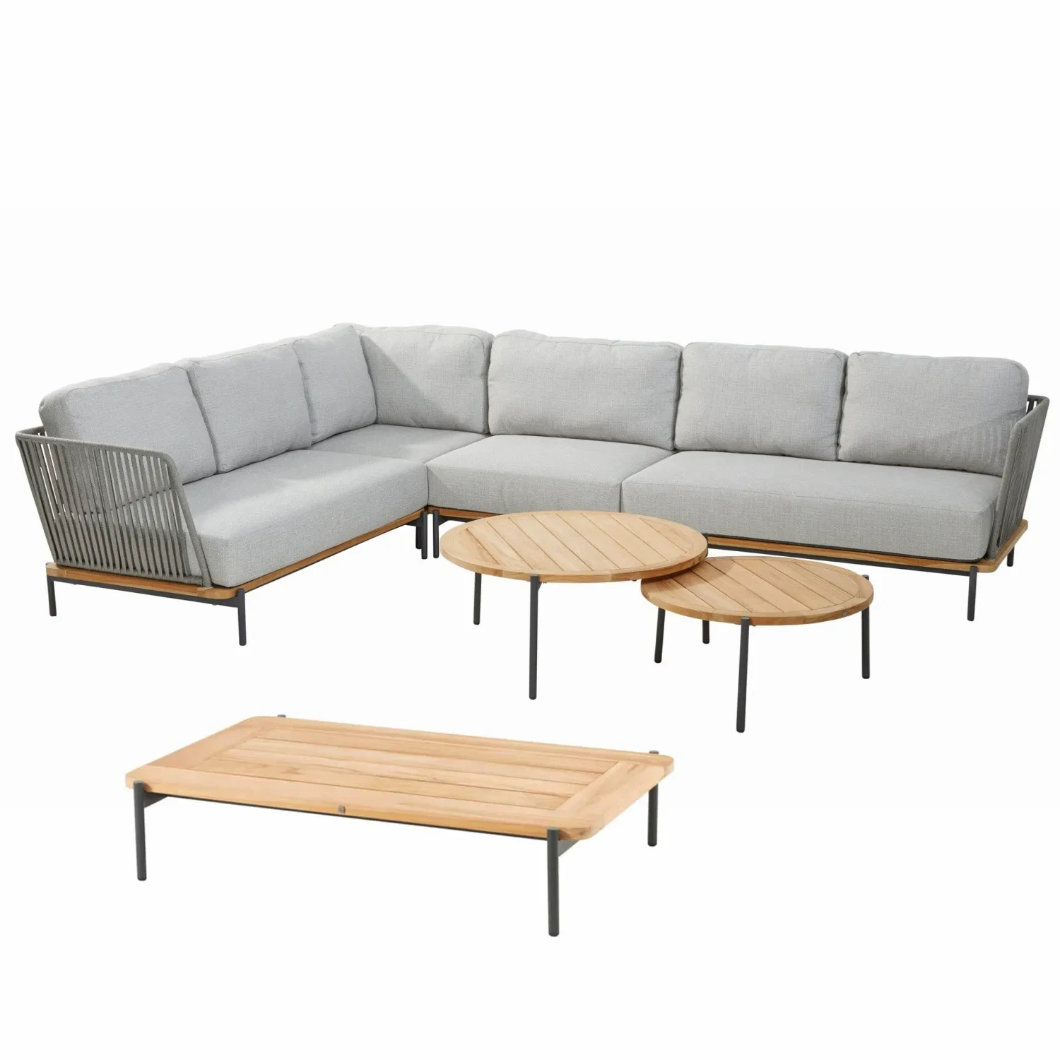 Chaise longue d'extérieur étanche en aluminium, mobilier de Patio en bois de teck, ensemble de canapé d'angle de jardin en métal résistant à l'eau, moderne et luxueux 1