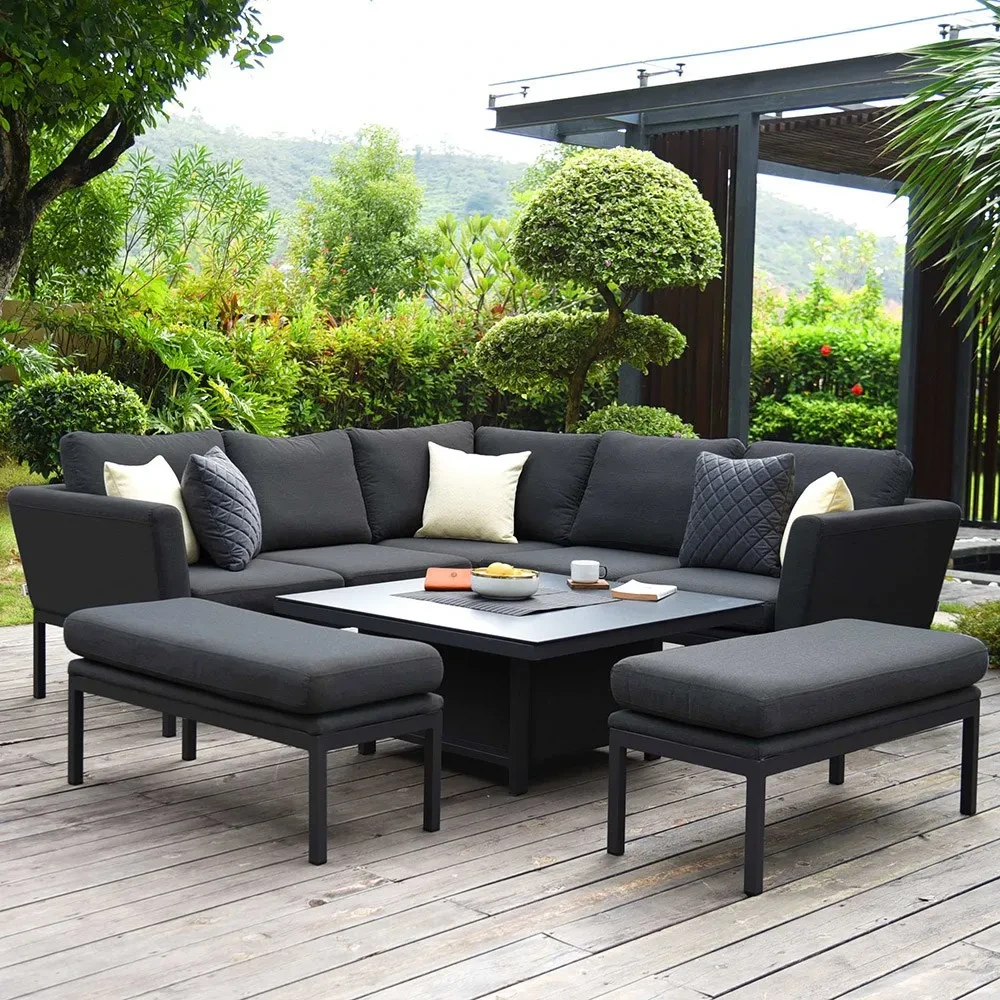 Le salon de Patio de meubles en aluminium extérieurs modernes de luxe en métal imperméable définit l'ensemble de canapé de jardin en tissu métallique 1