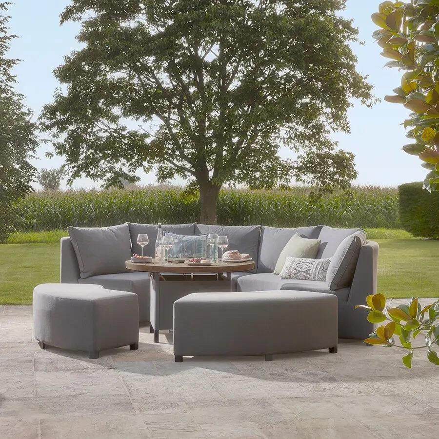 Ensembles de canapés en tissu imperméable de luxe pour l'extérieur, canapé d'angle de Patio avec Table de foyer, meubles en aluminium, ensemble de salon de jardin 1