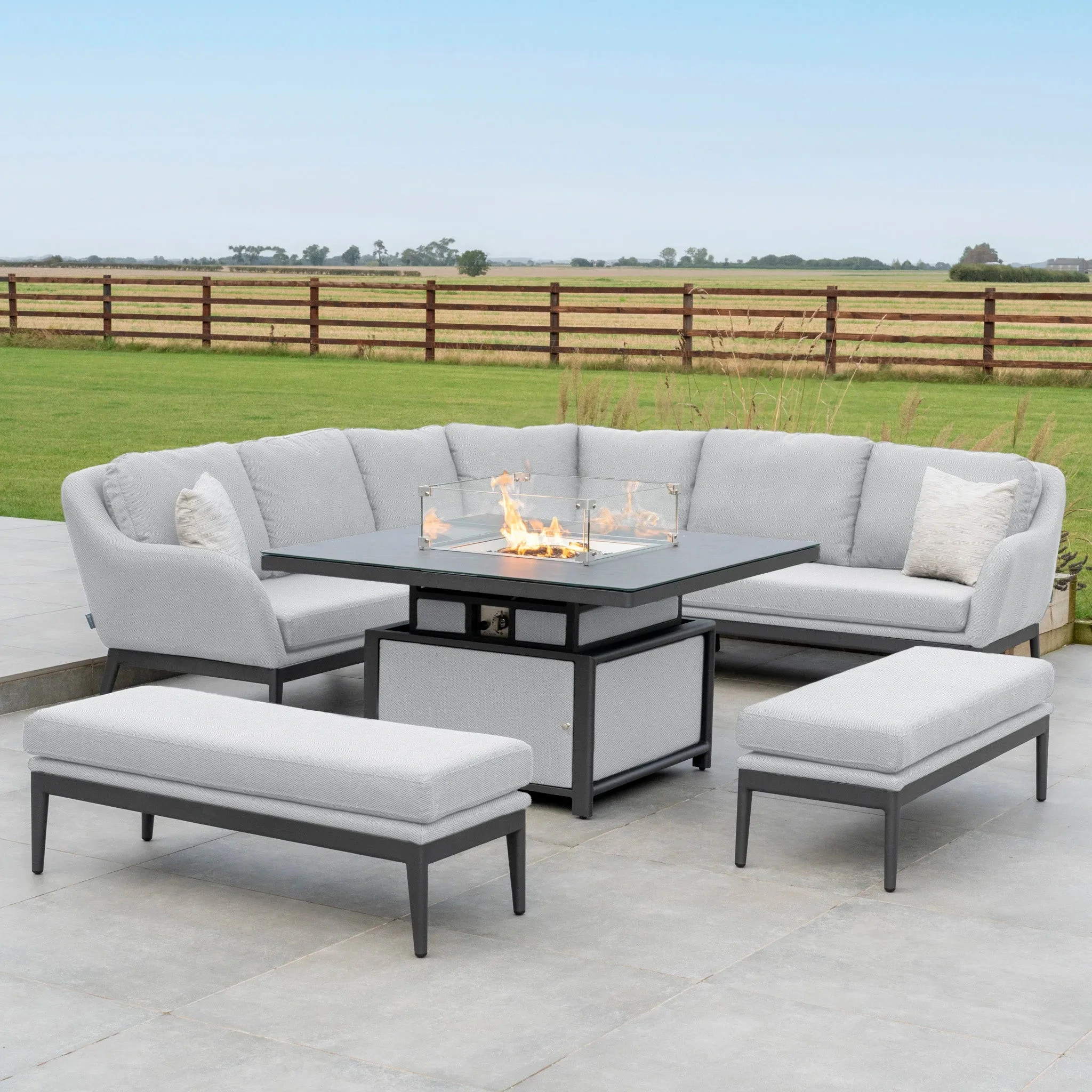 Canapé de salon imperméable en aluminium, mobilier d'extérieur moderne, meubles de Patio en métal, ensembles sectionnels en forme de L, canapé d'angle de jardin en tissu 1