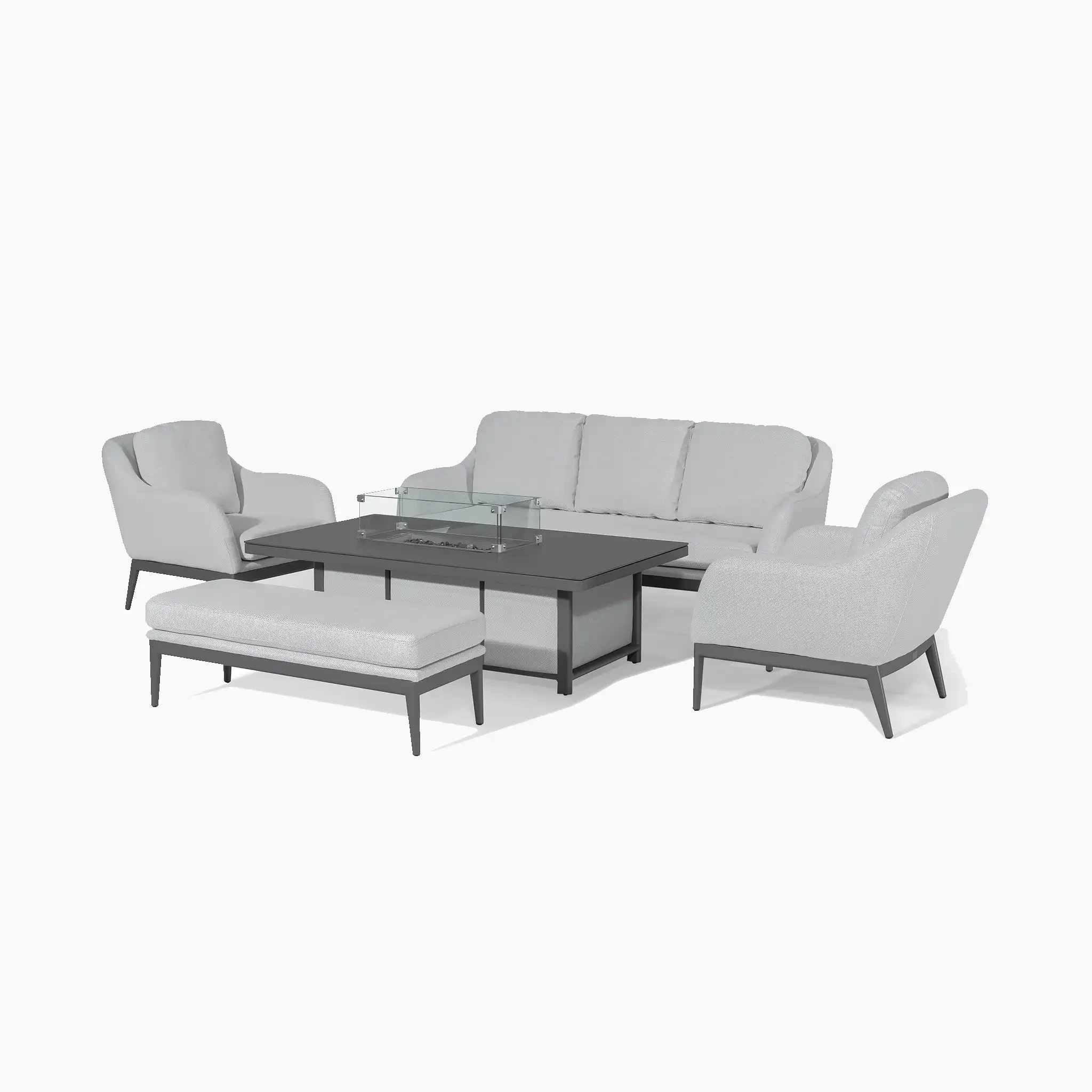Meubles de Patio modernes, salon d'extérieur avec Table de foyer, ensembles de conversation de jardin en aluminium, canapé de jardin en tissu métallique 1