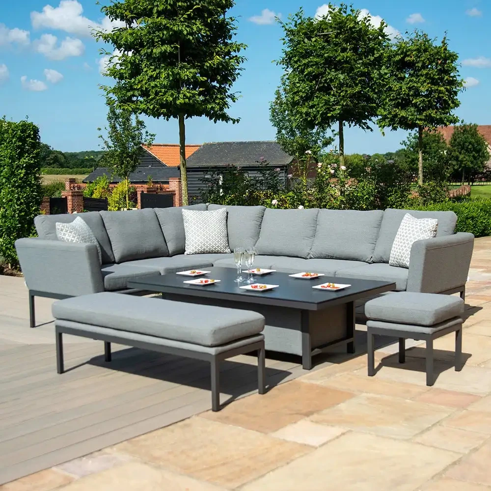 Ensembles de salon extérieurs de meubles de Patio en aluminium modernes avec Table réglable en hauteur canapé d'angle en tissu de jardin imperméable en métal en métal 1