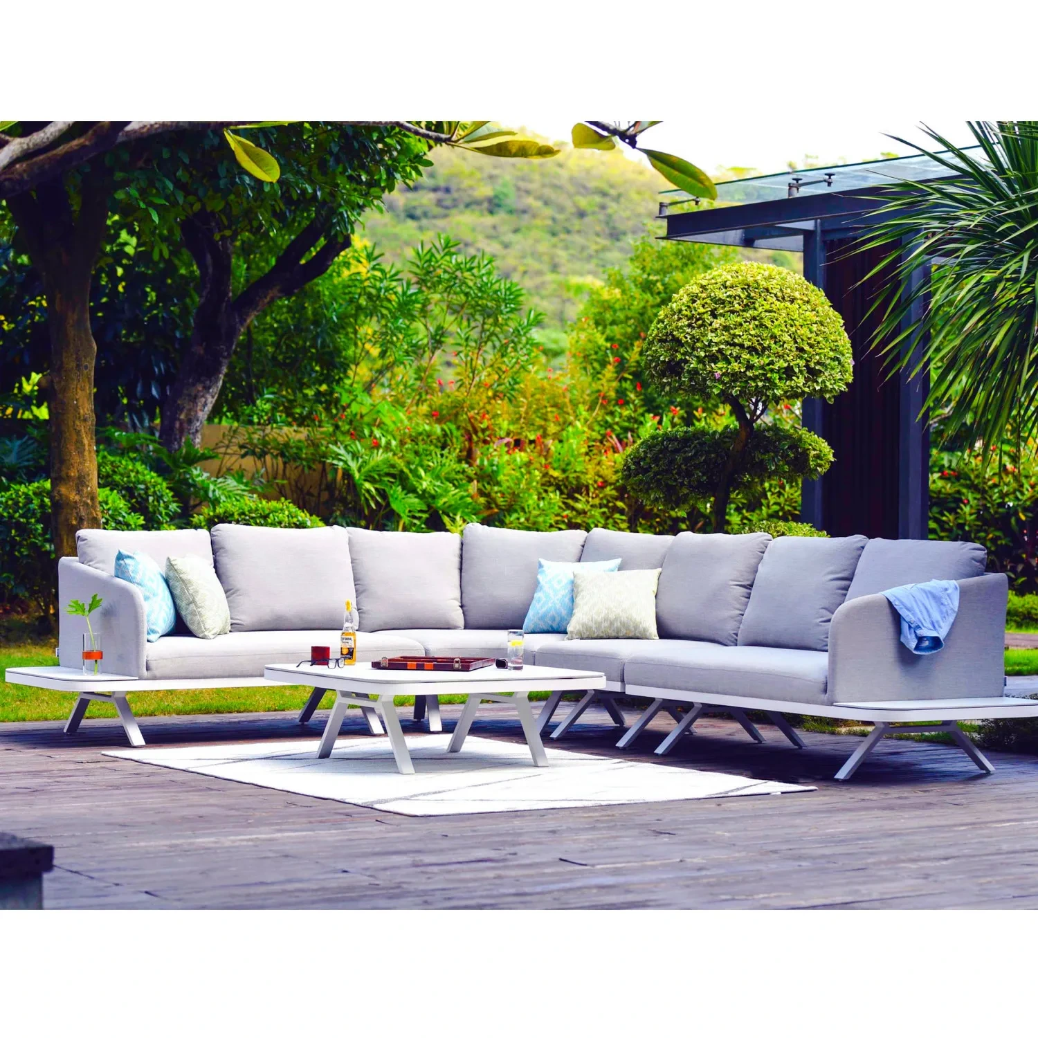 Meubles de Patio en tissu oléfinique doux et imperméable, ensembles de conversation de jardin, siège d'hôtel, canapé d'extérieur en aluminium2 1