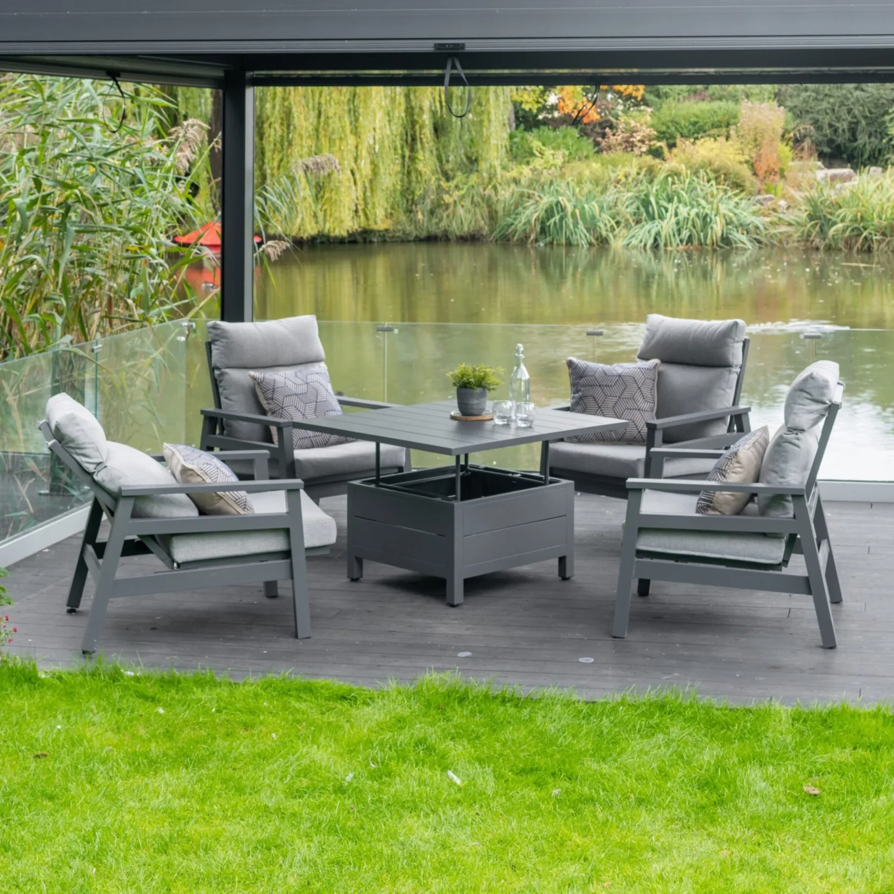 Ensembles de canapé en aluminium de meubles d'extérieur de conception moderne en métal avec Table montante ensemble de Conversation de jardin de luxe ensemble de salle à manger de Patio 1