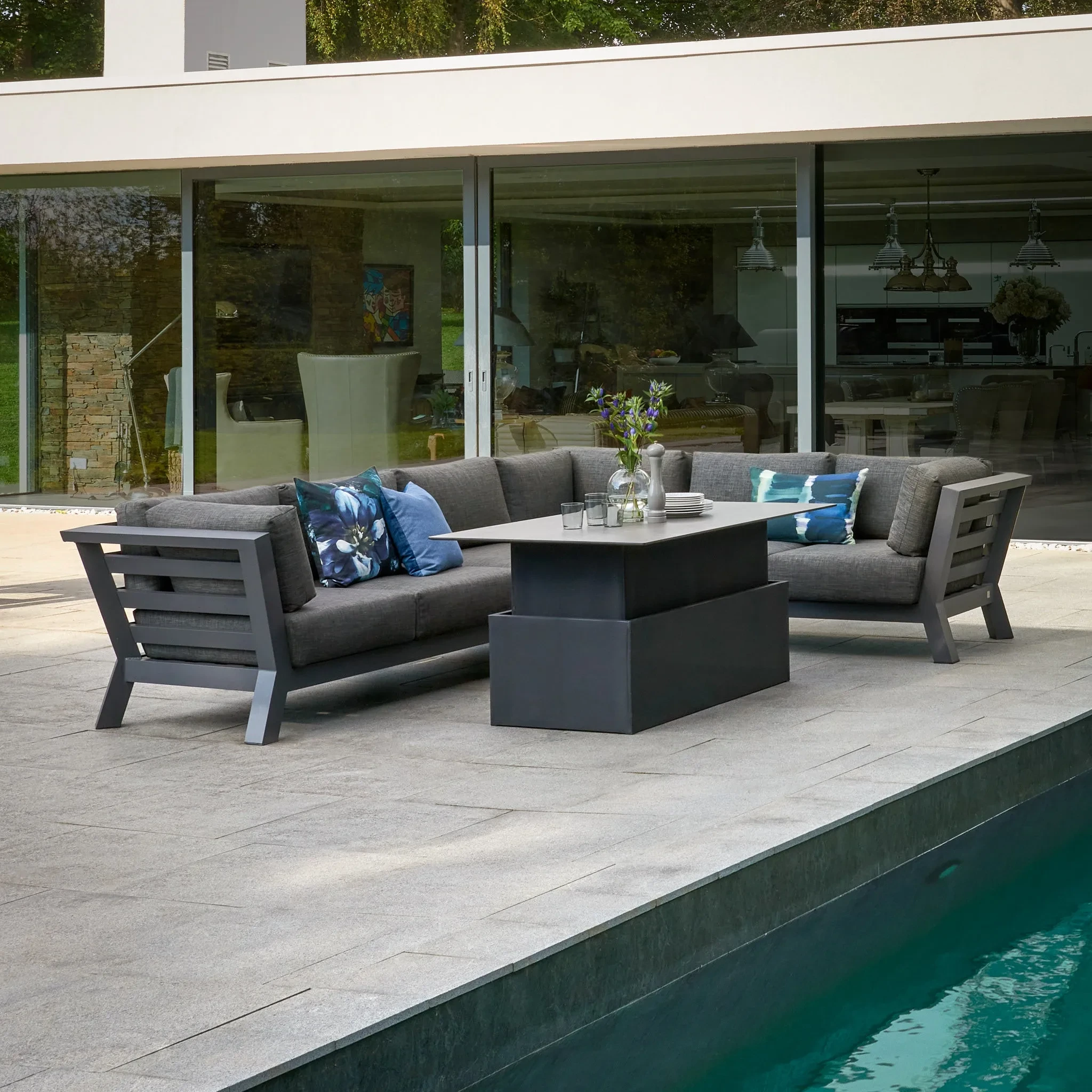 Ensembles de salon de Patio imperméables en métal simples et modernes, avec Table à hauteur réglable, mobilier d'extérieur en aluminium, ensemble de canapé d'angle de jardin 1