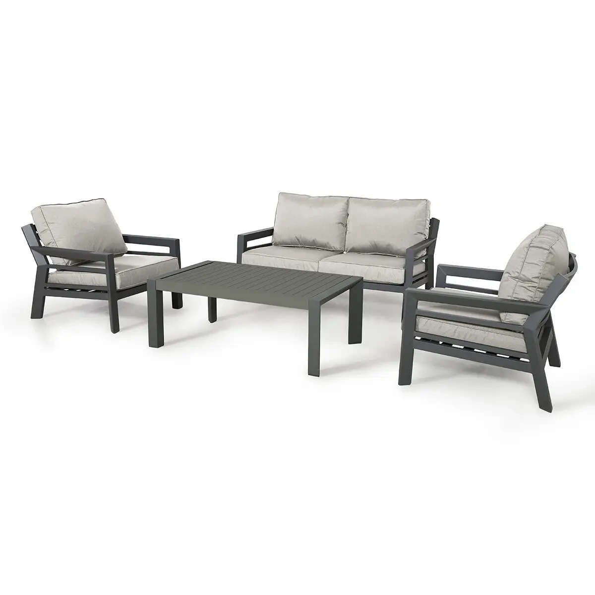 Ensembles de Conversation en métal de 3 sièges de tissu extérieur de salon en aluminium de luxe de meubles de Patio avec l'ensemble de Sofa de jardin de Table d'extrémité 1