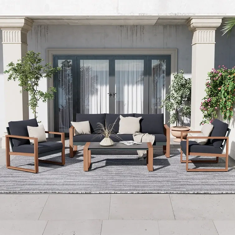 Causeuses de conception populaire avec coussins, mobilier d'extérieur, ensemble de salon, canapé et chaise de Patio, ensemble de Conversation en alun de jardin 1