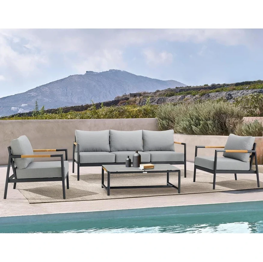 Ensemble de canapé et fauteuil d'extérieur en aluminium, meubles de Patio, ensemble Royal de 4 pièces, ensemble de canapé de jardin en métal pour Conversation 1