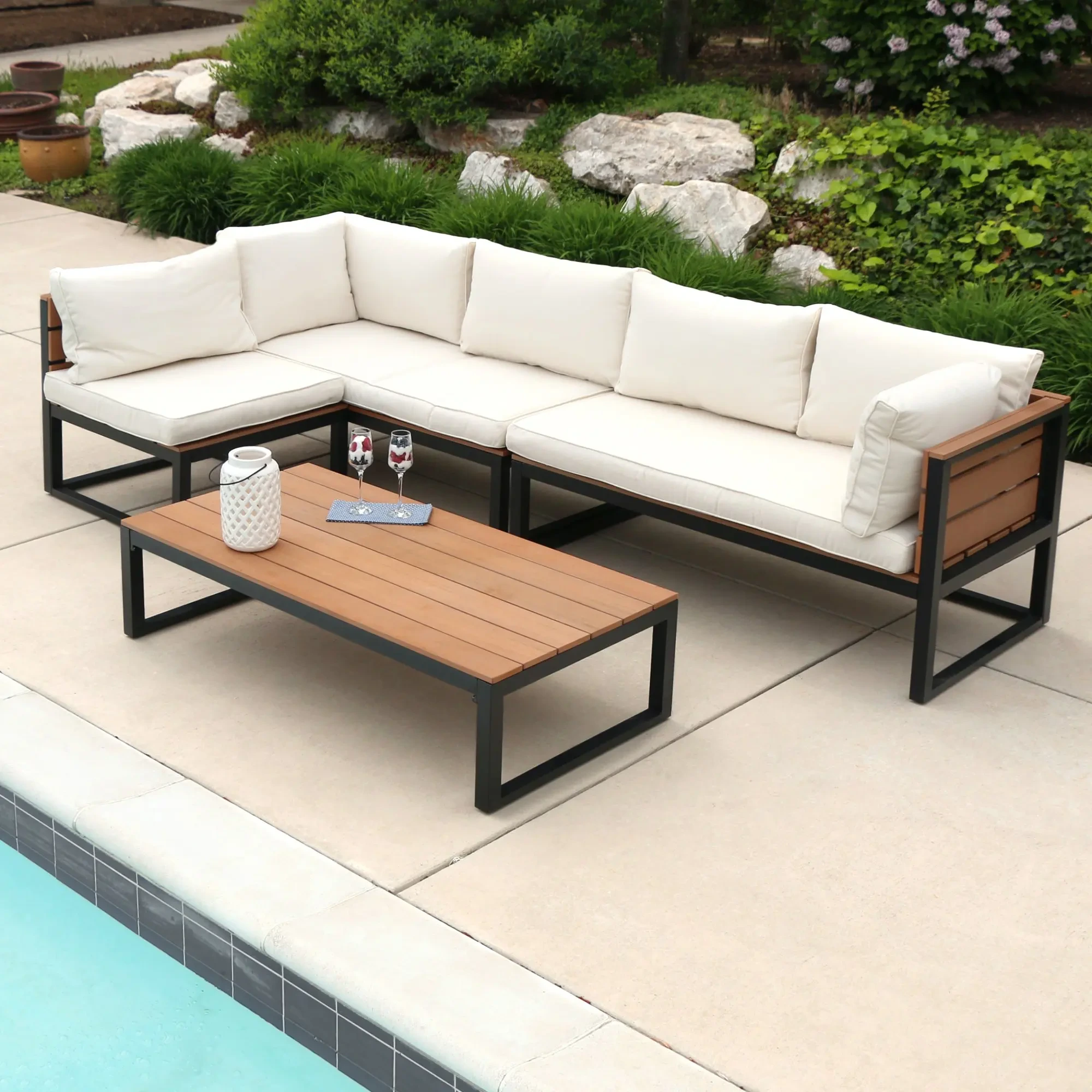 Canapé imperméable pour cour, vente en gros, ensembles de meubles de Patio, ensemble d'extérieur luxueux, canapé d'angle de jardin au Design moderne 1