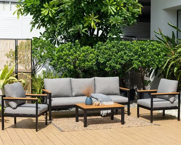 Meubles de Patio luxueux et imperméables, causeuses d'extérieur modernes en aluminium, canapé en métal, ensembles de Conversation de jardin 1