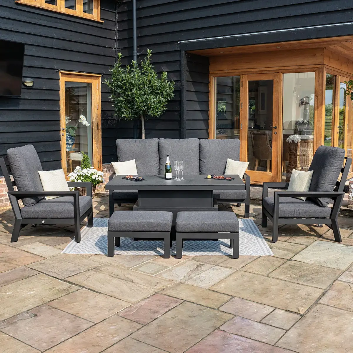 Ensembles de salle à manger imperméables avec protection UV, meubles d'extérieur, canapé en alun avec table montante, ensembles de salon de patio, tables de jardin & chaises 1