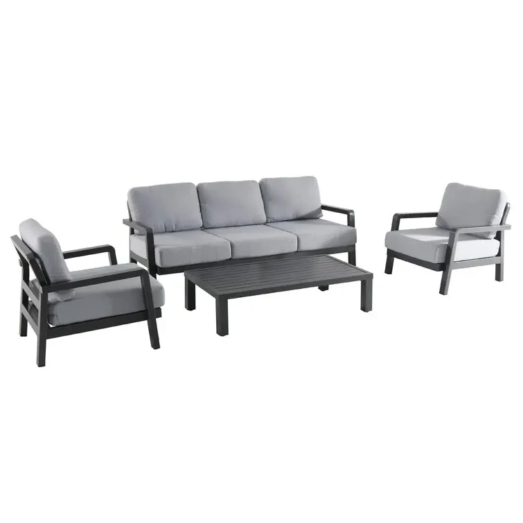 Mobilier d'extérieur en métal, canapé d'angle de cour moderne, ensembles de salon de jardin, Patio, ensembles de Conversation en aluminium avec Table basse 1