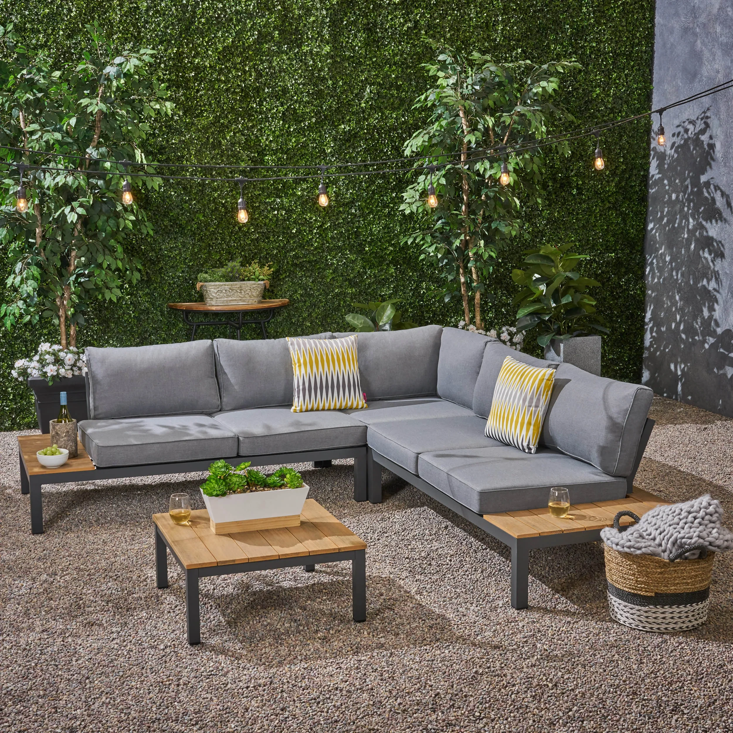 Ensemble de canapé de salon à cadre métallique de jardin étanche, ensemble de meubles modernes de Patio moulé en forme de L, canapé d'extérieur en aluminium 1