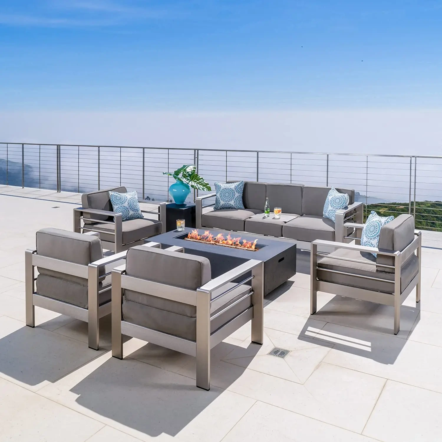 Luxury Aluminium Furniture Patio Sofa Sets Outdoor Conversation Lounge Garden Waterproof Metal Sofa With Fire Pit 1